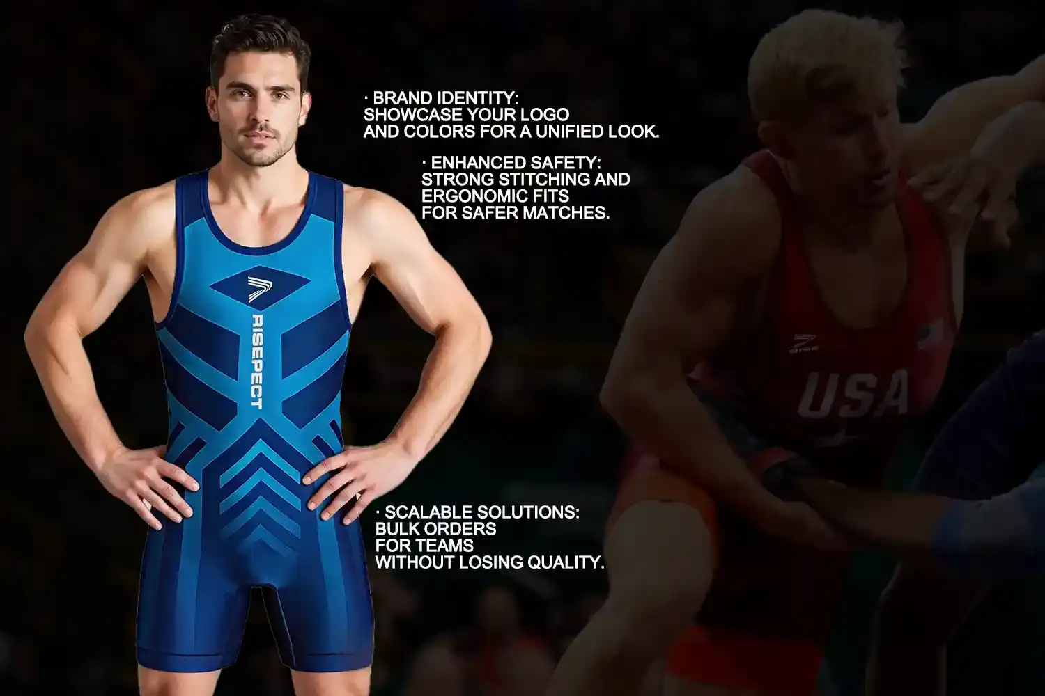 Custom wrestling gear for B2B buyer with brand identity, enhanced safety and scalable bluk solutions