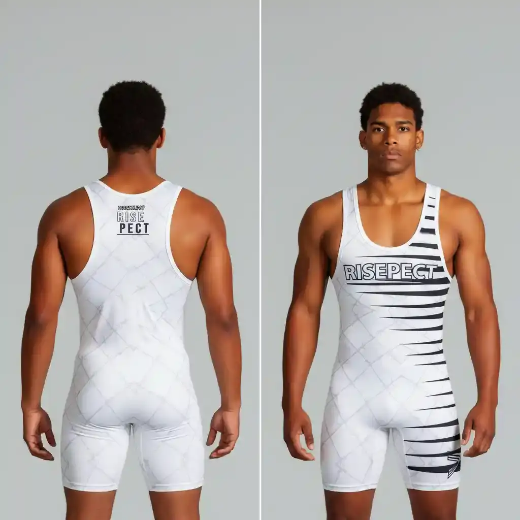 The Front And Back of WHITE SPINE CUSTOM PRINTED WRESTLING SINGLETS