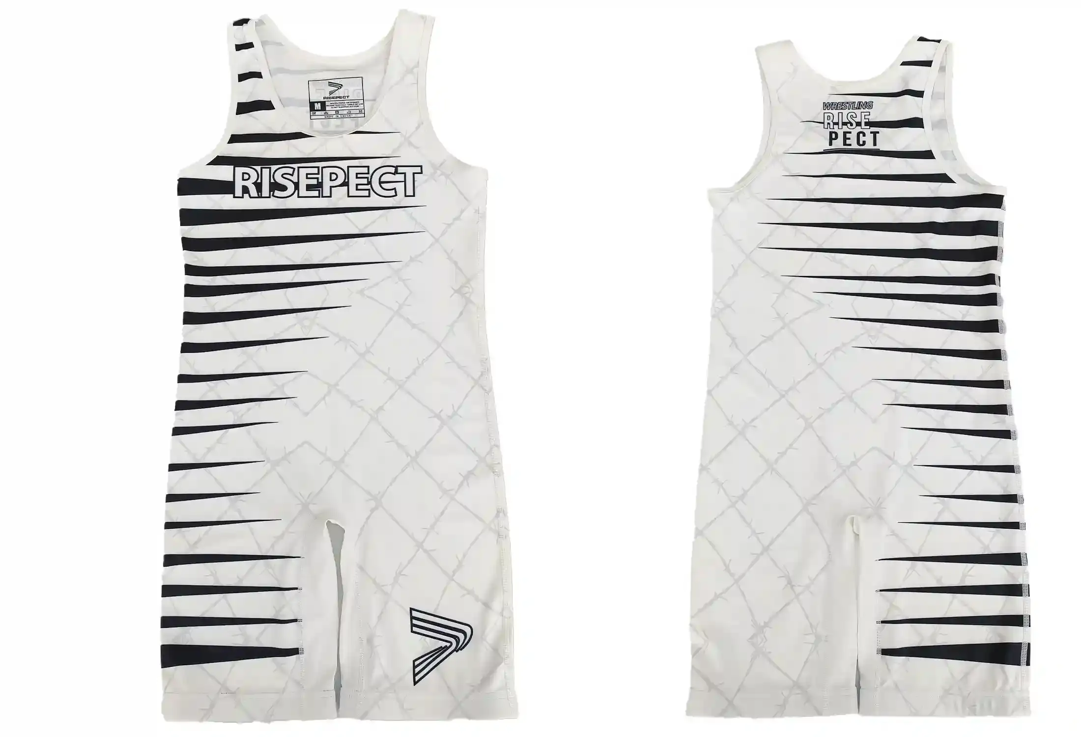 Flat-lay Photo of WHITE SPINE CUSTOM PRINTED WRESTLING SINGLETS