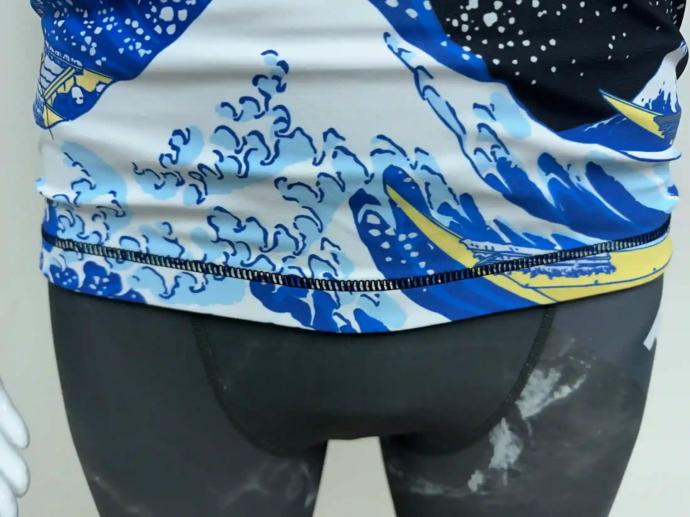 Detail of double overlock seams at the hem