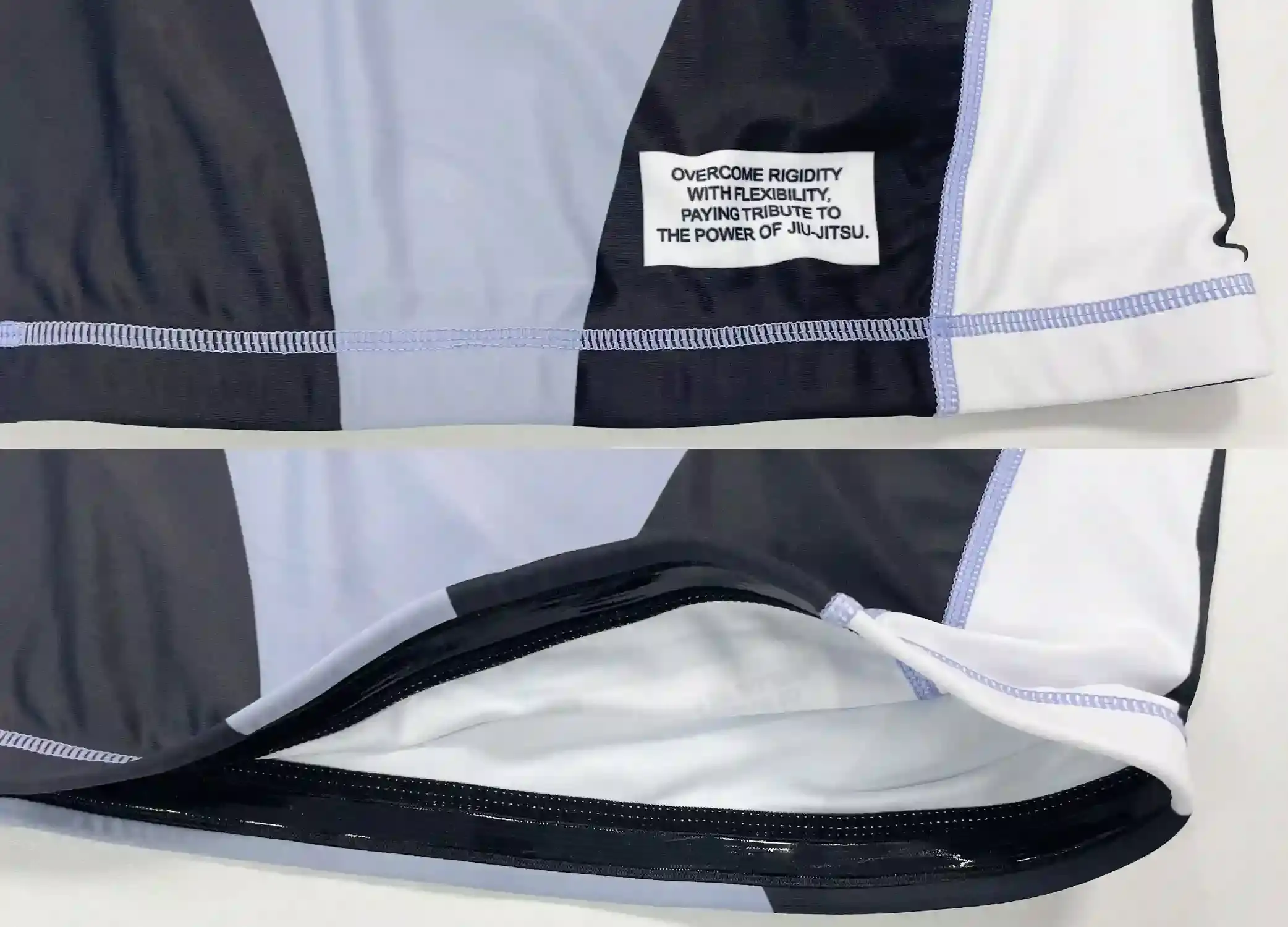 Details of the inner and outer structure of the hem of the rash guard, Silicone Anti-Slip Band at inner hem