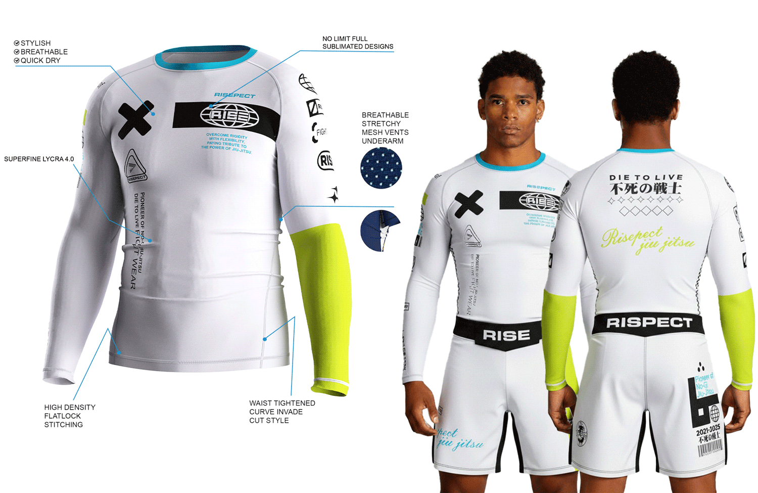 Men's rash guard long sleeve underarm mesh 3.0 details feature
