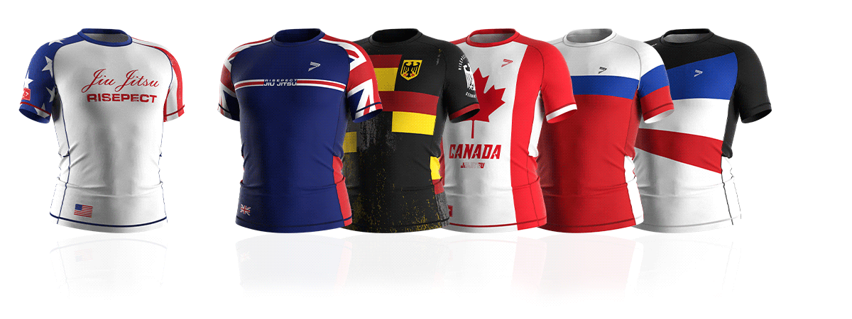 National elite rash guards from the United States, the United Kingdom, Germany, Canada, Russia, France, etc.