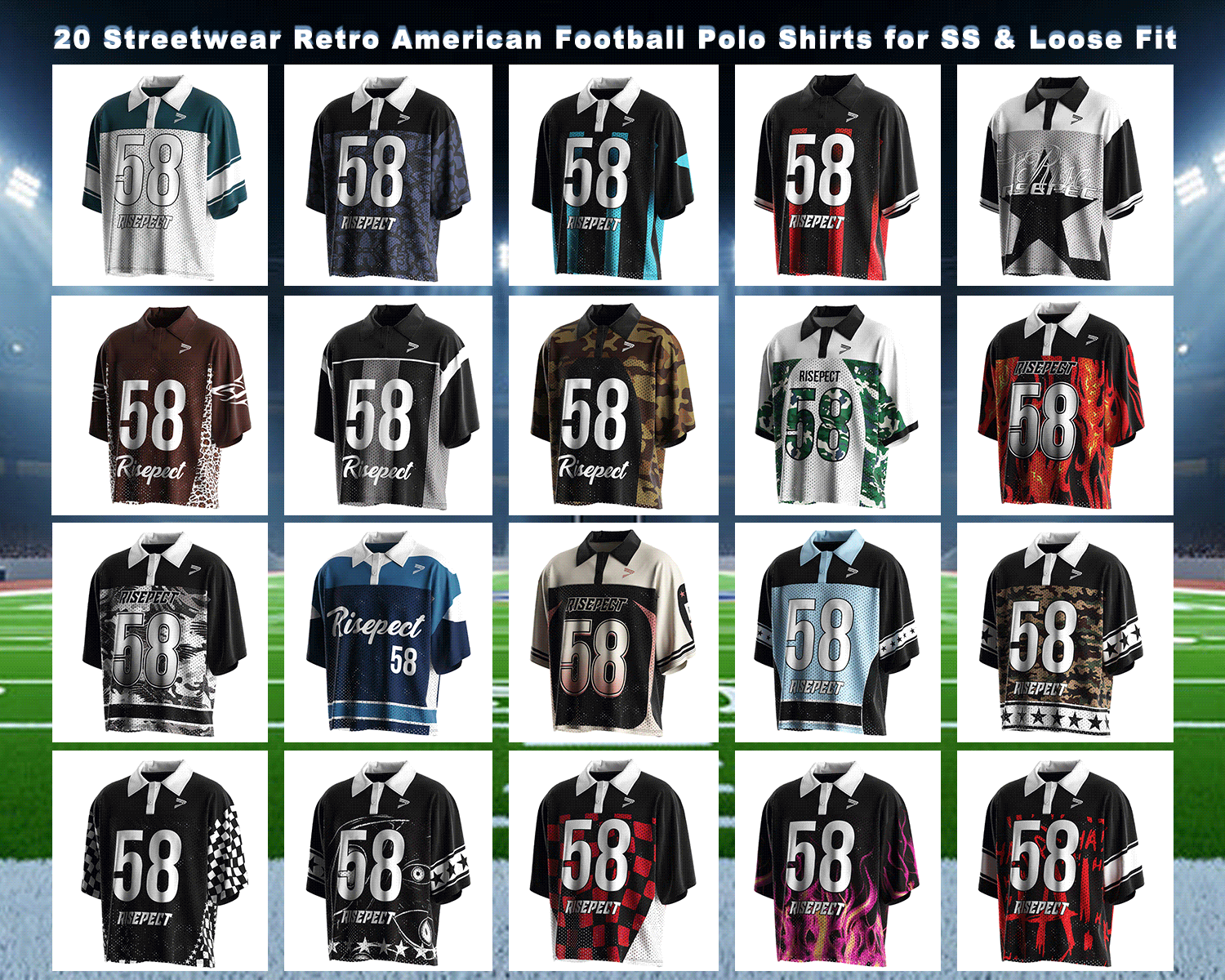 20 Streetwear Retro American Football Polo Shirts for Short Sleeve & Loose Fit