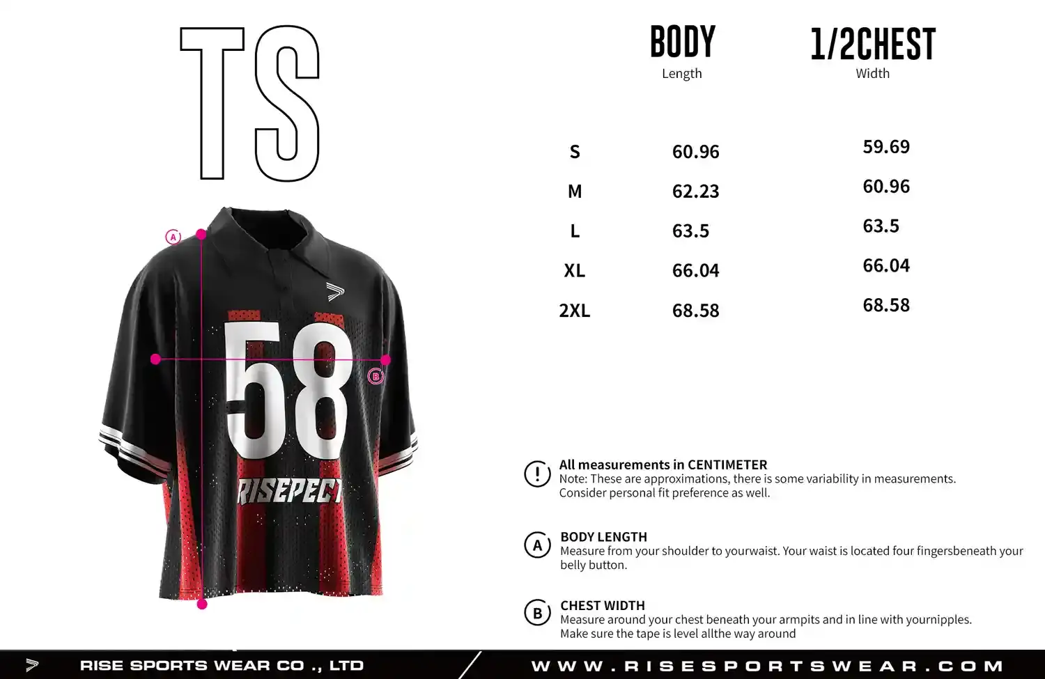 Men's Sizes Chart of red and black striped polo collar American football t shirt