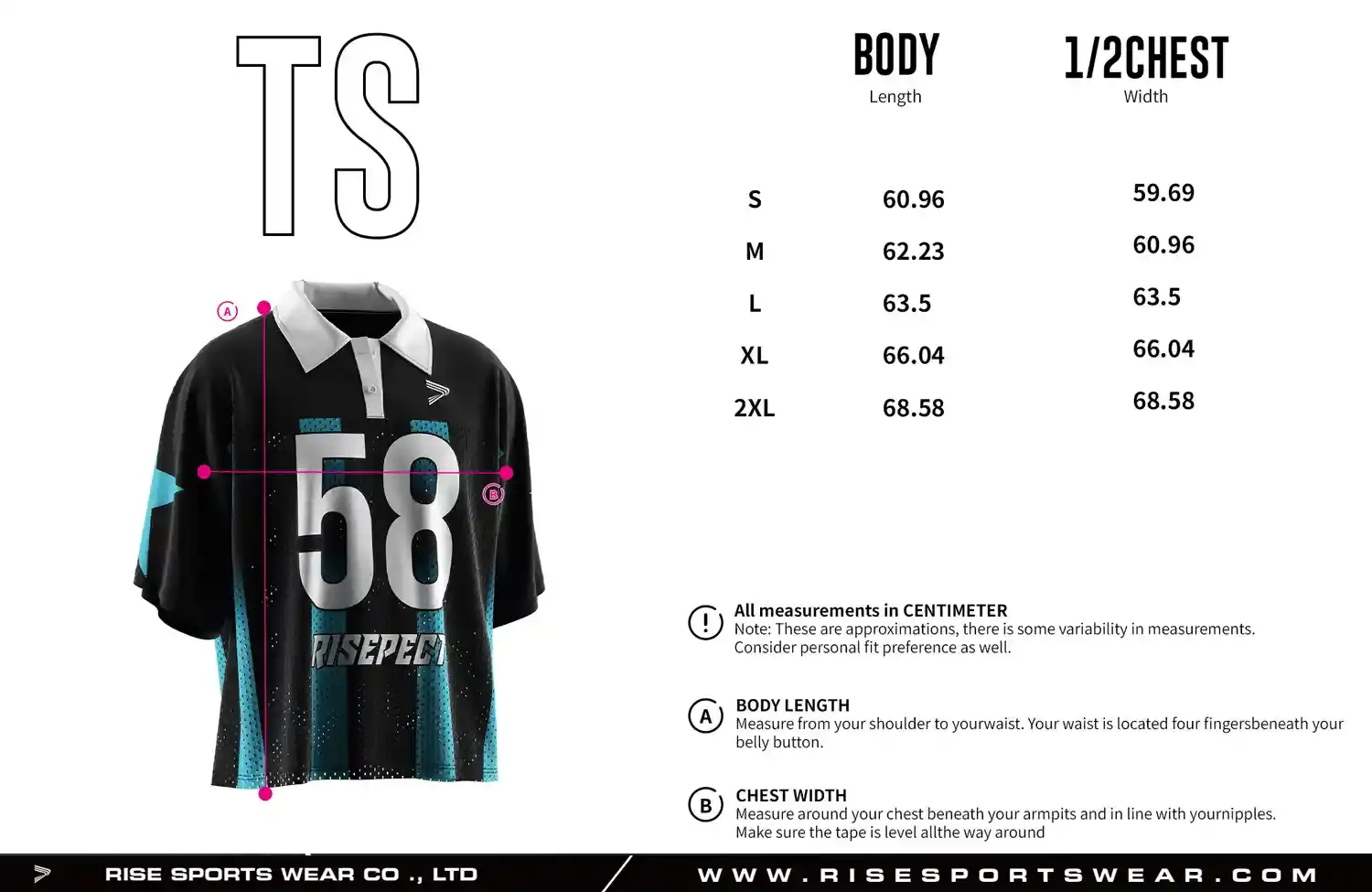 Men's Sizes Chart of black mesh vintage American football shirt