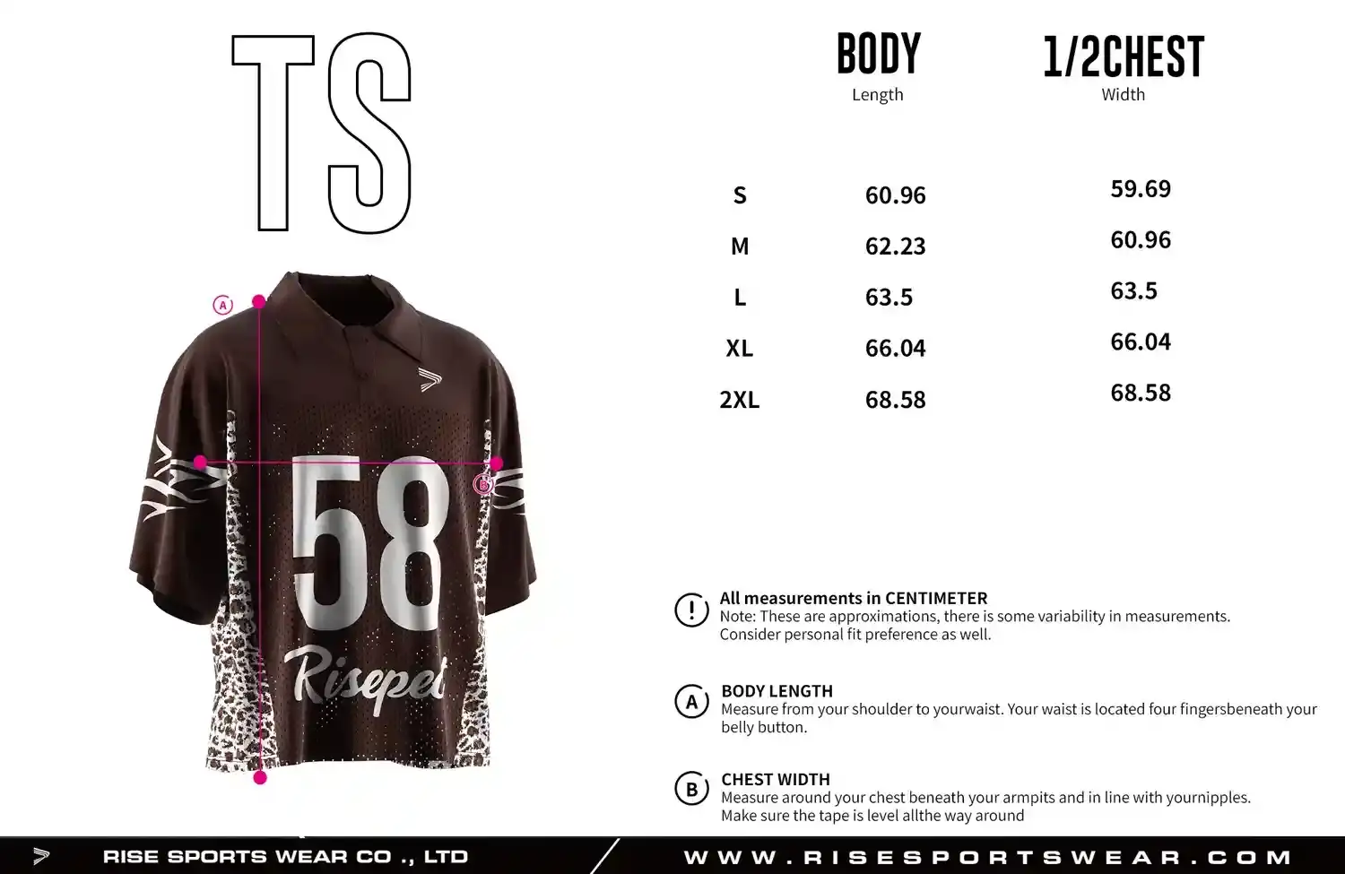 Men's Sizes Chart of brown polo collar vintage American football tee shirts