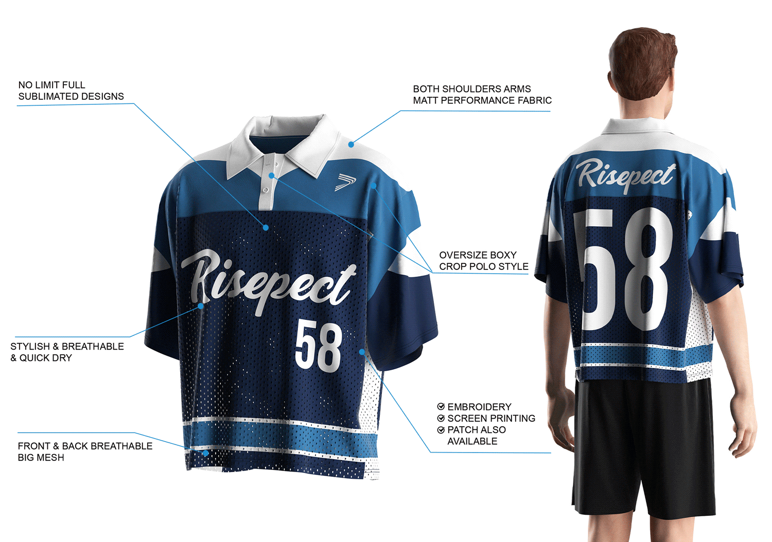 Details Feature of Polo Collar Loose Fit American Football Tee Shirts Street Retro