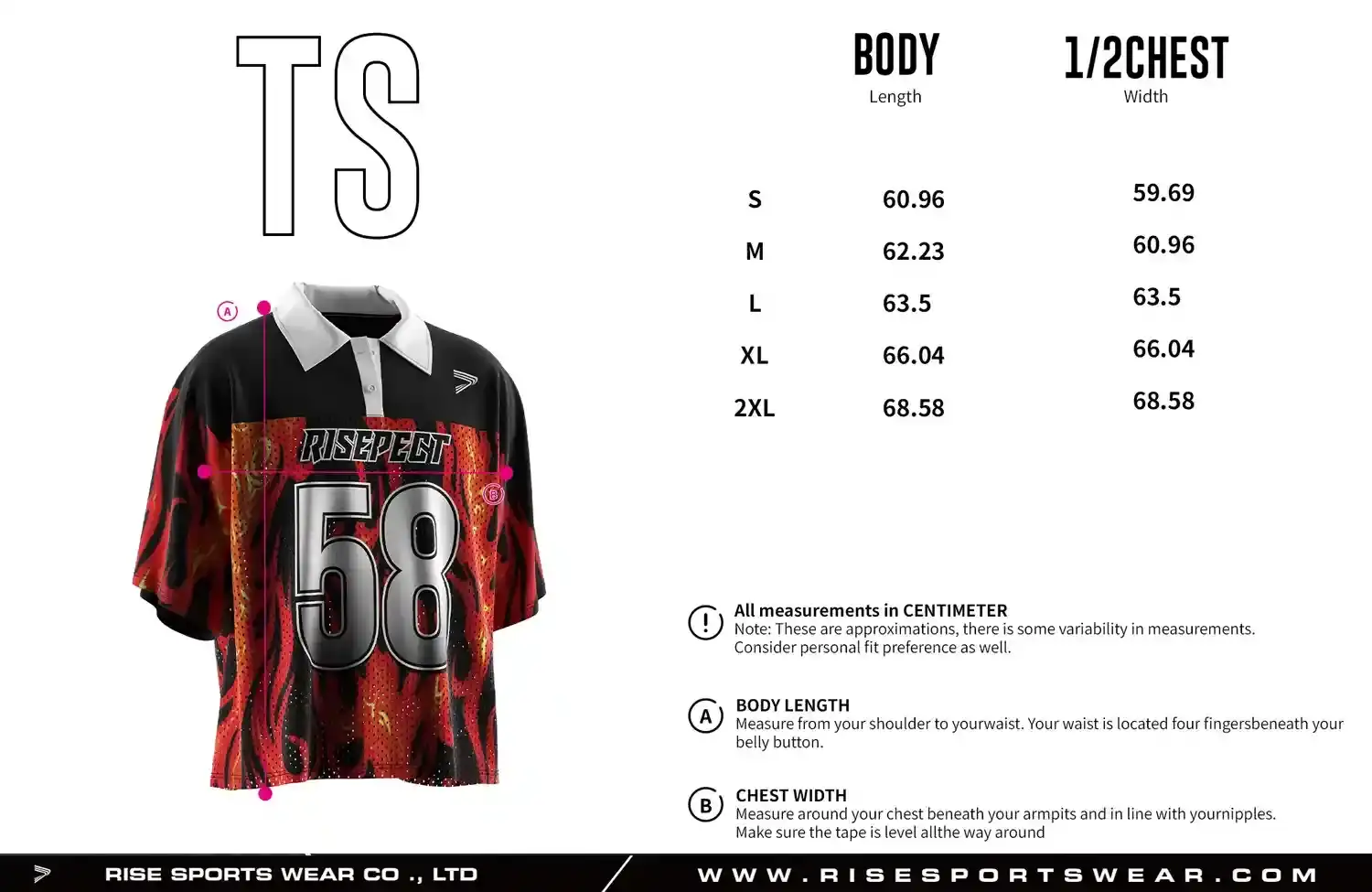 Men's Sizes Chart of Oversized Polo Collar Custom Jersey American Football Shirt