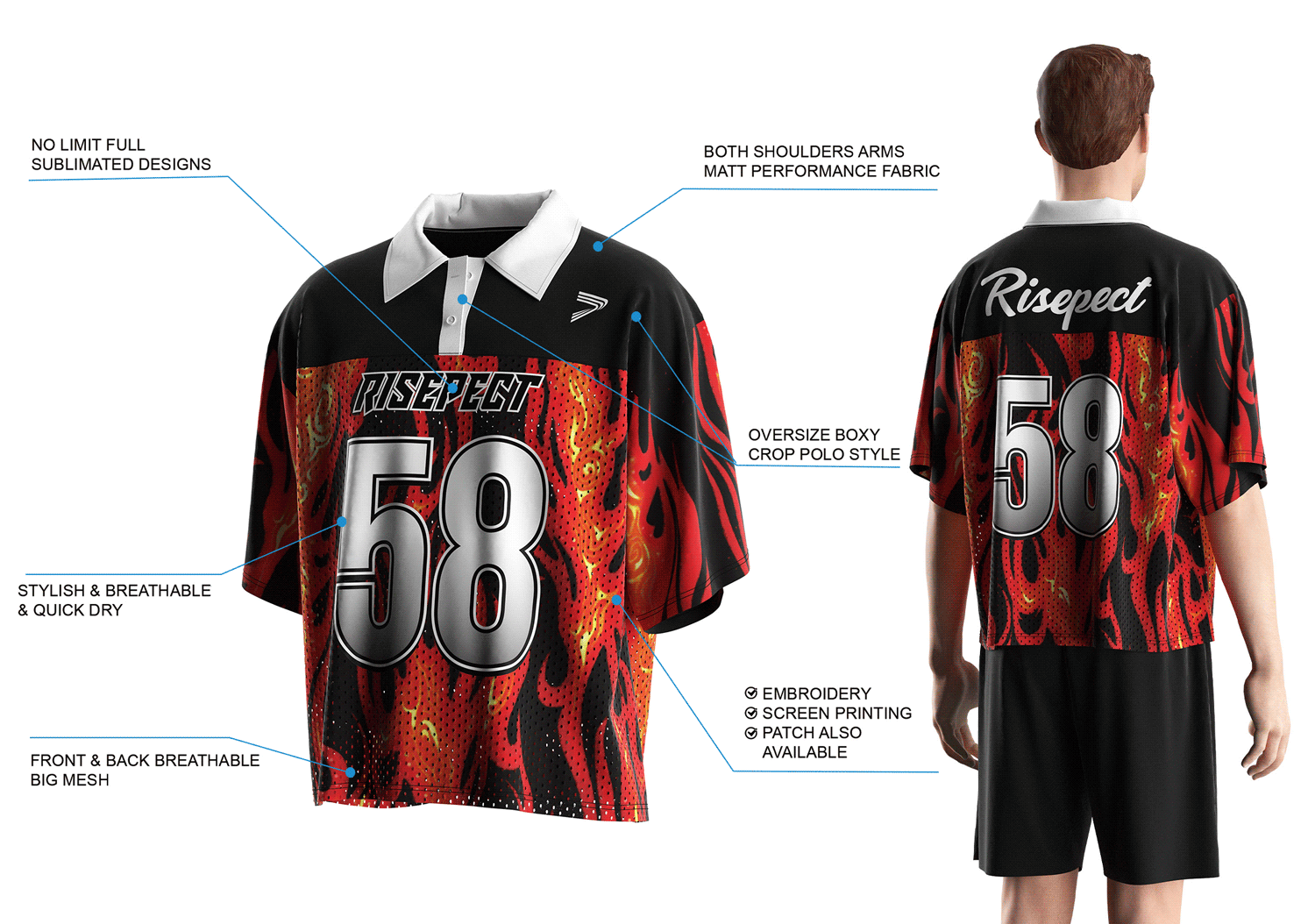 Details Feature of Oversized Polo Collar Custom Jersey American Football Shirt