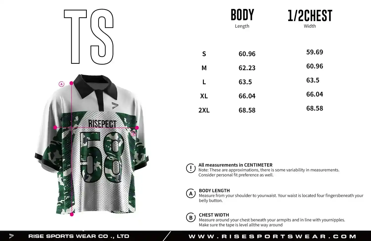 Men's Sizes Chart of Polo Collar Street Retro American Football Shirt