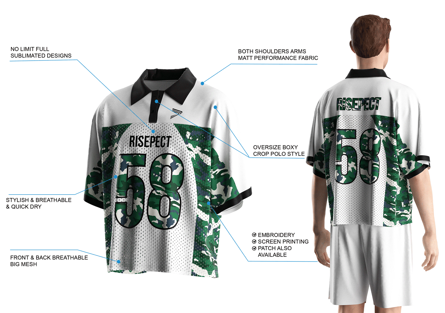 Details Feature of Polo Collar Street Retro American Football Shirt