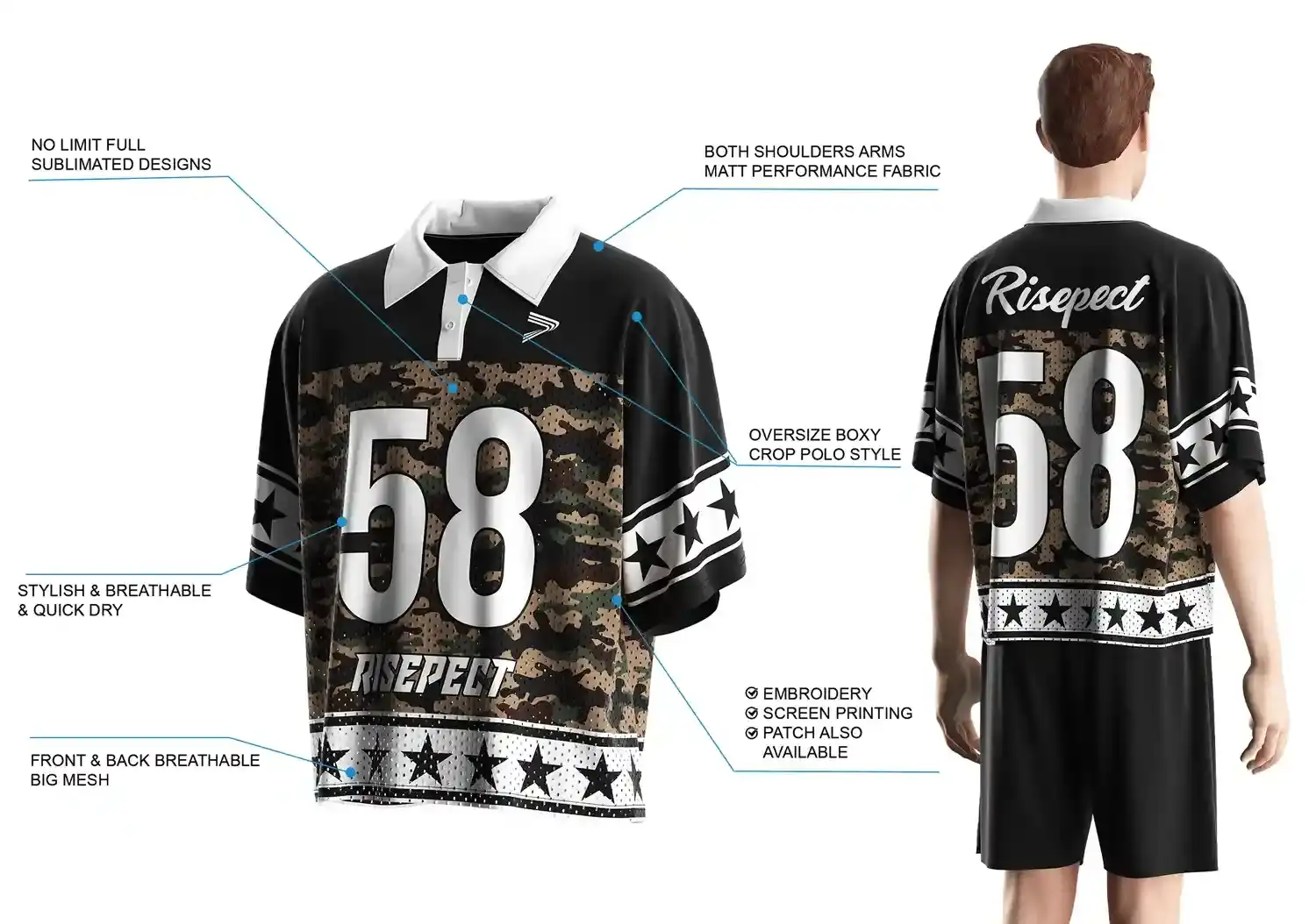Features of Polo Collar Loose Fit Wholesale Street Retro American Football Jersey