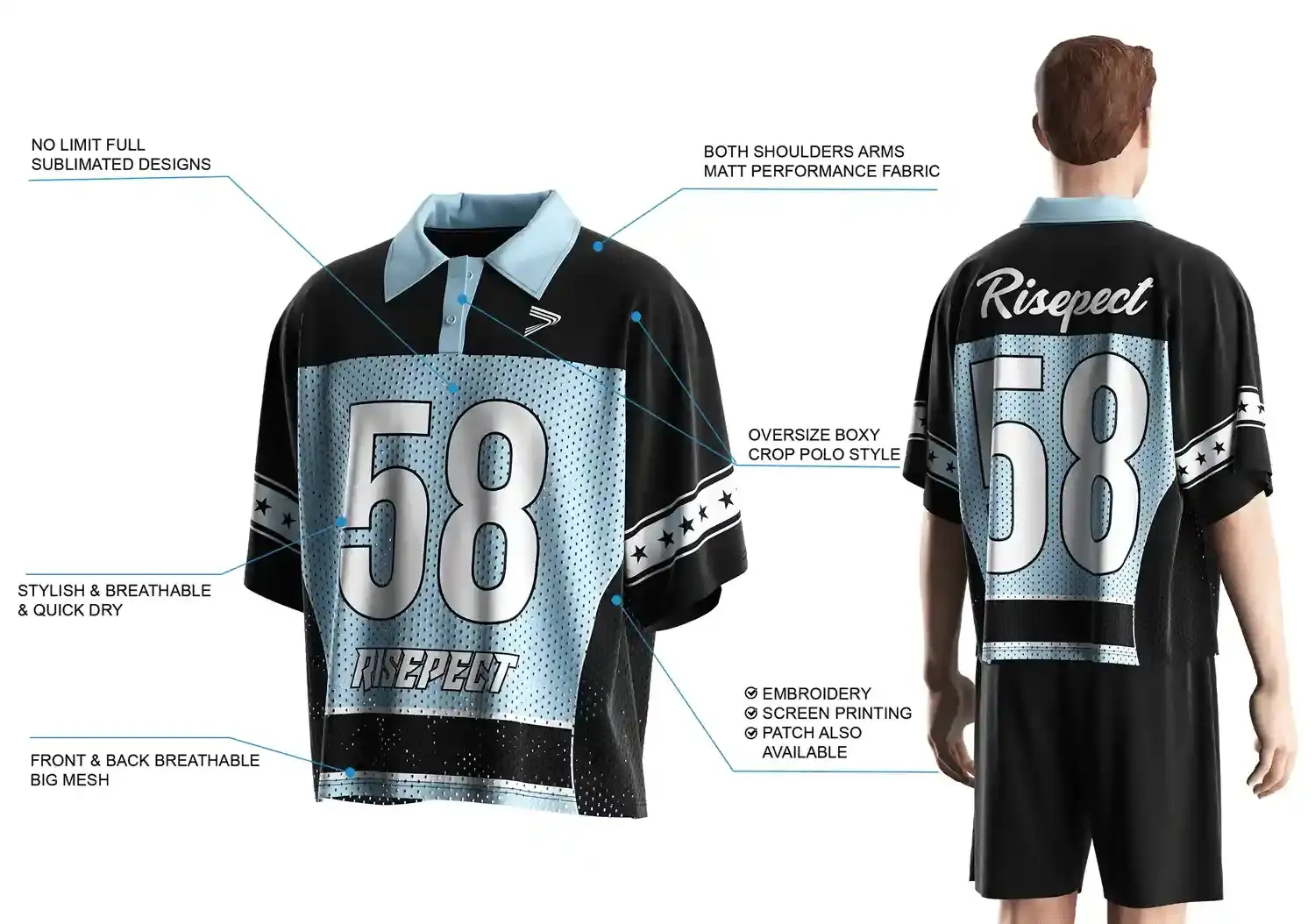 Features of Streetwear Polo Collar Custom American Football T-Shirt Short Sleeve