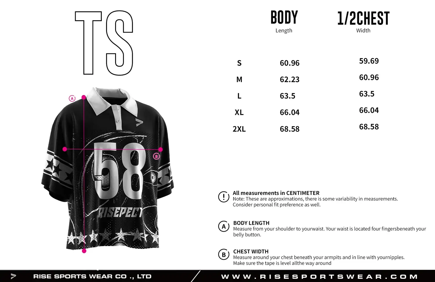 Men's Sizes Chart of Black Oversized Polo American Football Shirt