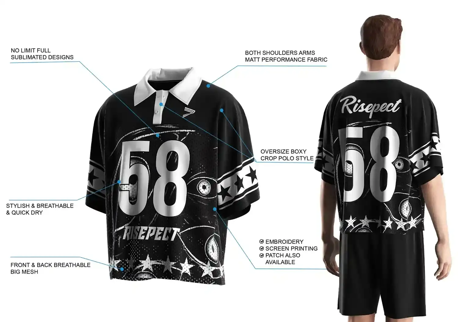 Features of Black Oversized Polo American Football Shirt