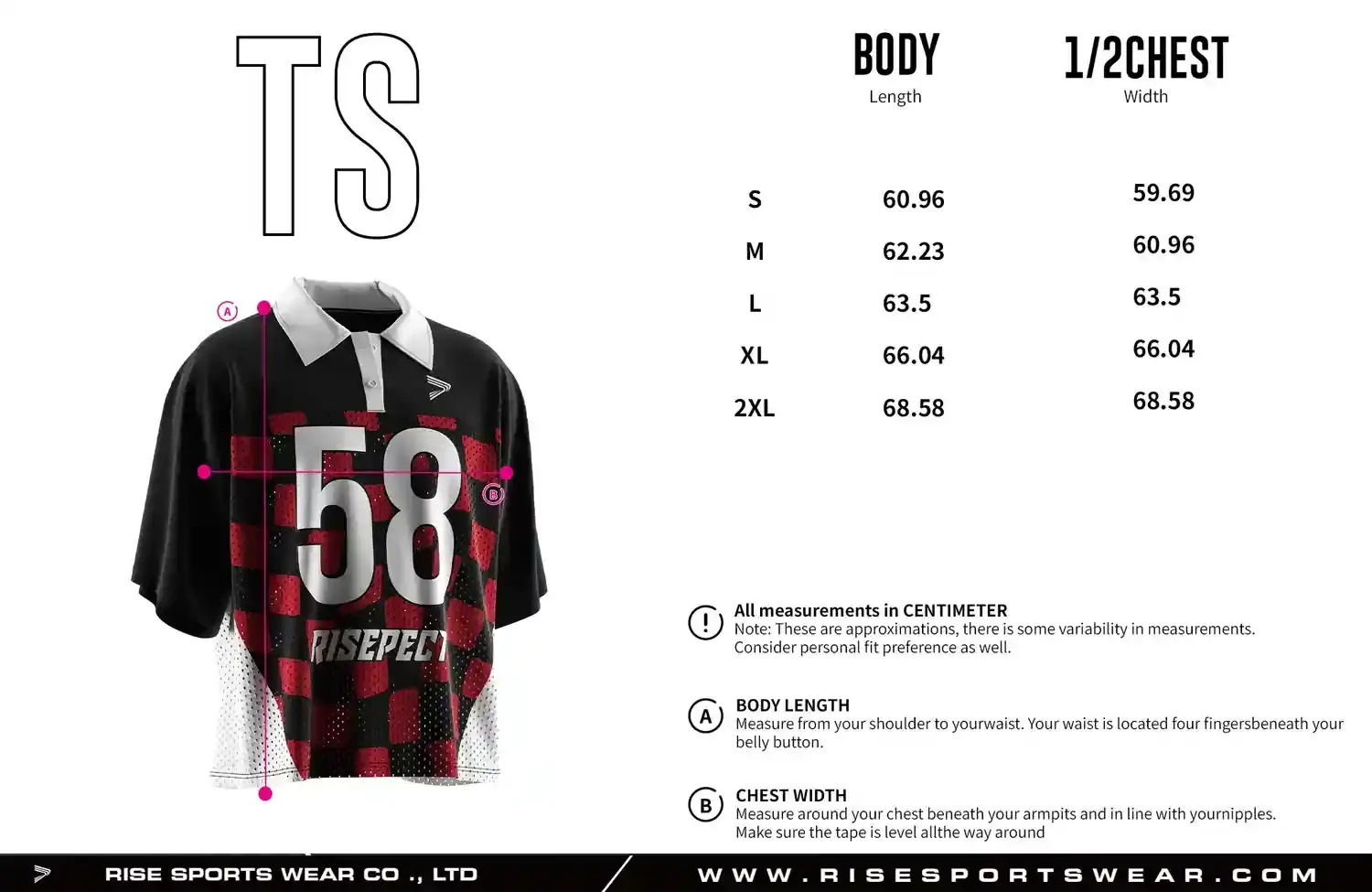 Men's Sizes Chart of Red and Black Plaid Street Retro Football Polo Shirt
