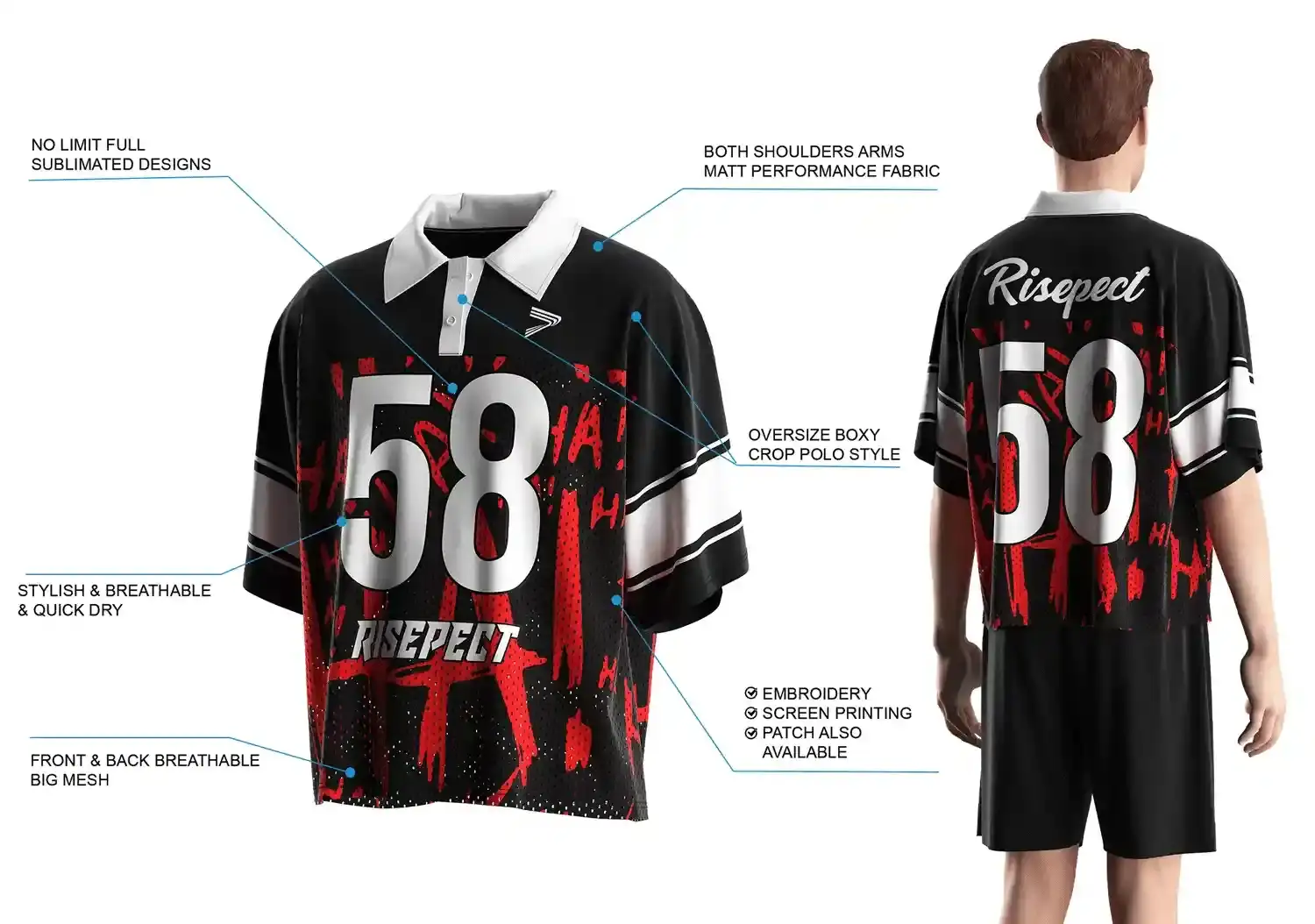 Features of Polo Collar Oversized Vintage USA Football Jersey