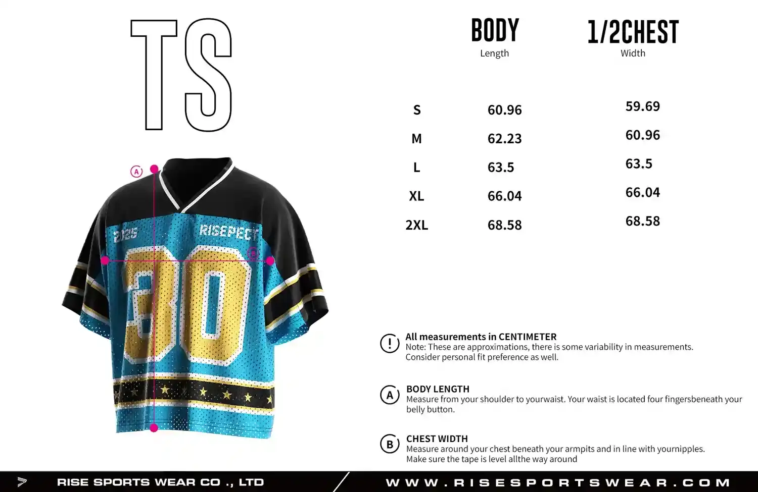 Men's Sizes Chart of Blue Number 30 V Neck Style Boxy Crop American Football Shirt