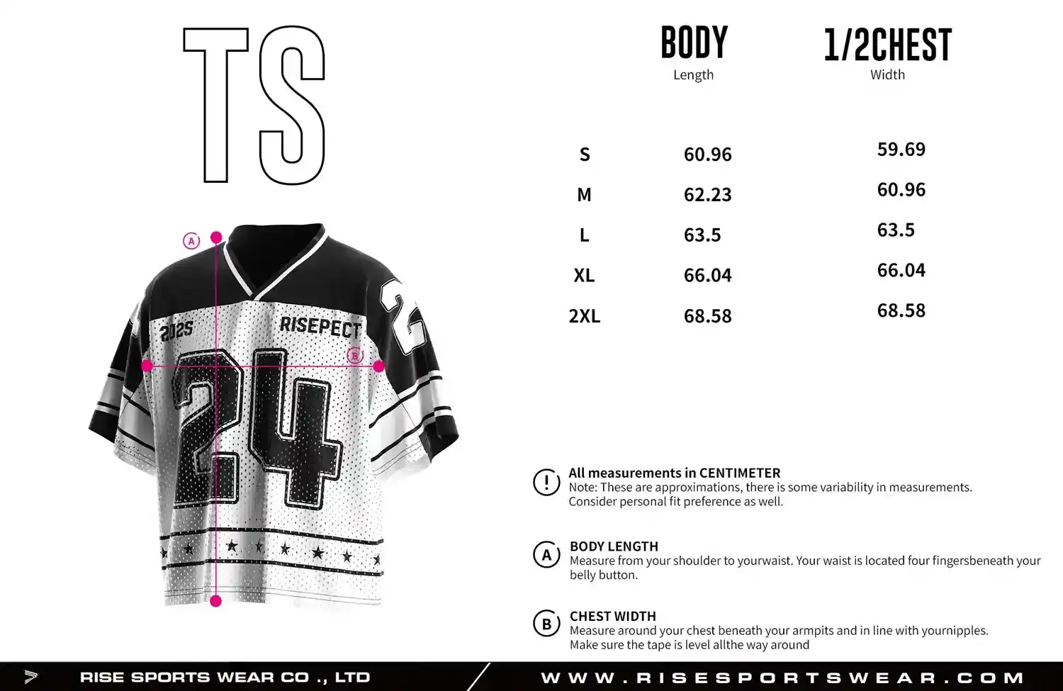 Men's Sizes Chart of Black & White Number 24 Oversized Football Jersey
