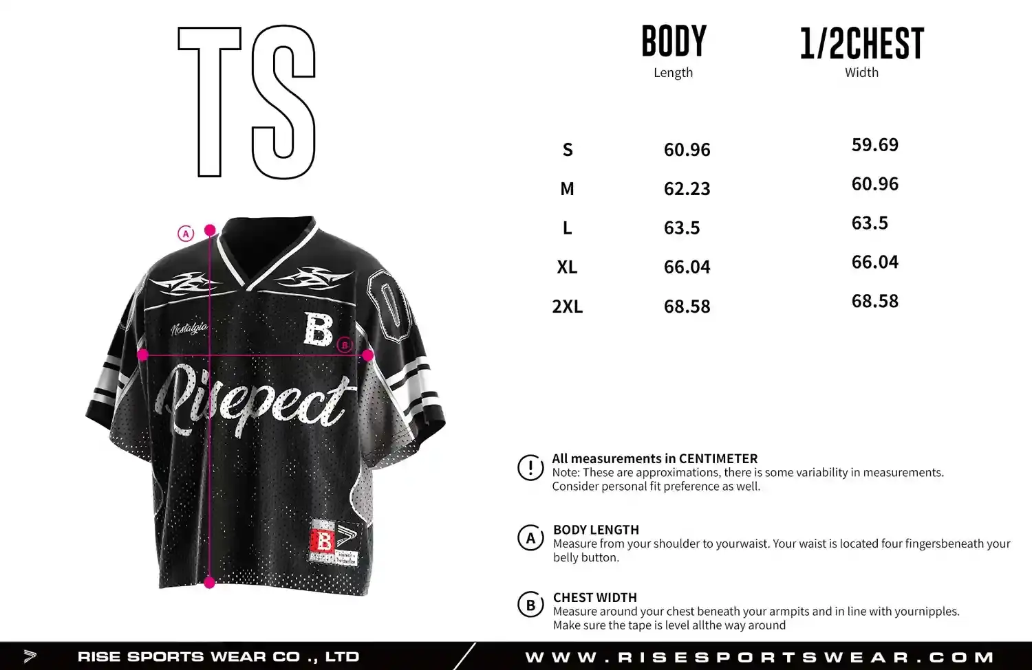 Men's Sizes Chart of Black & White Retro Boxy V-Neck American Football Jersey