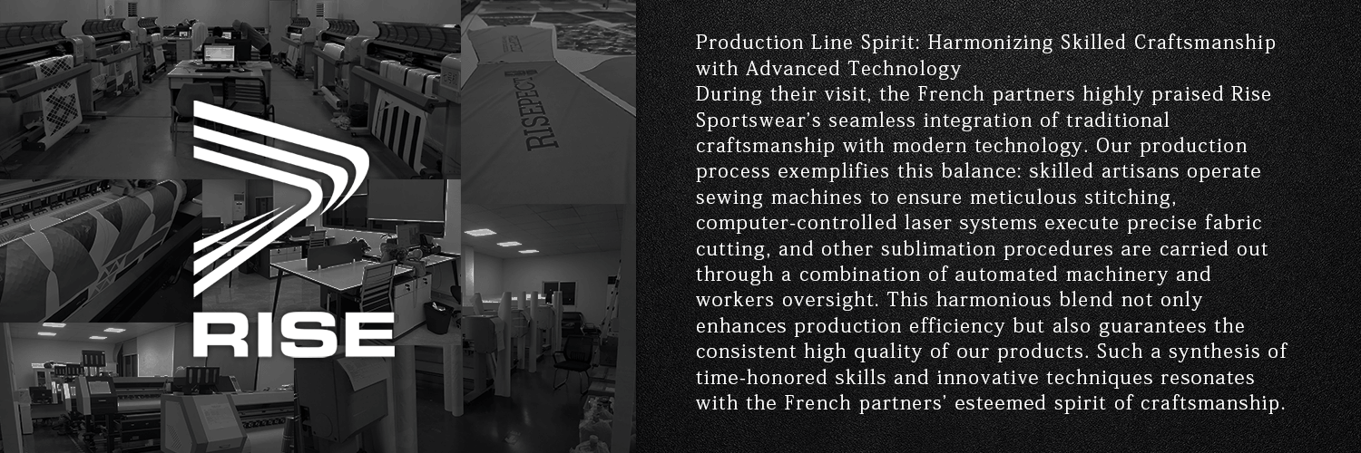 Rise Sportswear production line combining skilled craftsmanship with automated technology for high-quality sportswear manufacturing.