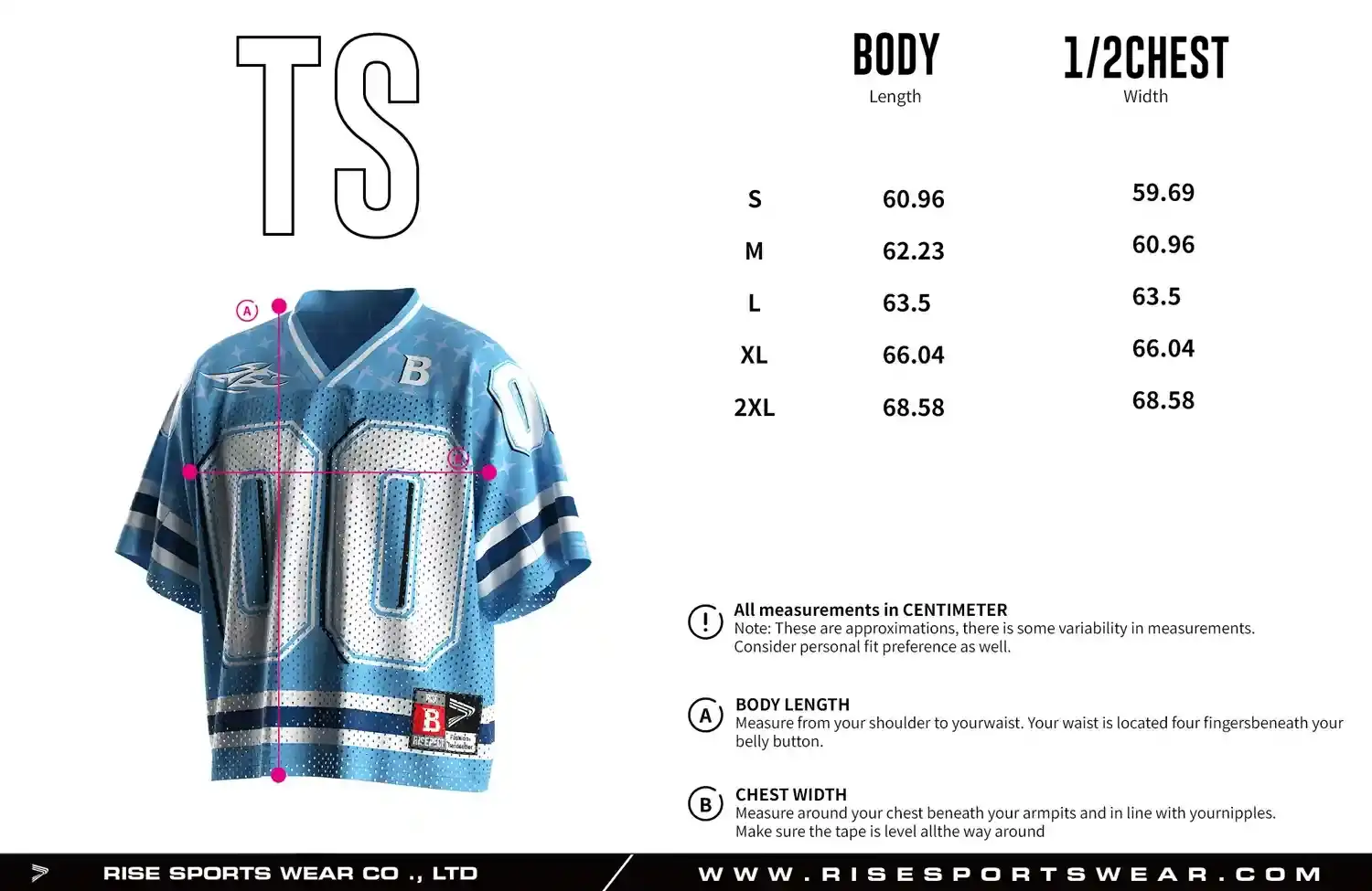 Men's Sizes Chart of Sky Blue Number 00 Vintage Style Boxy Crop American Football Tee