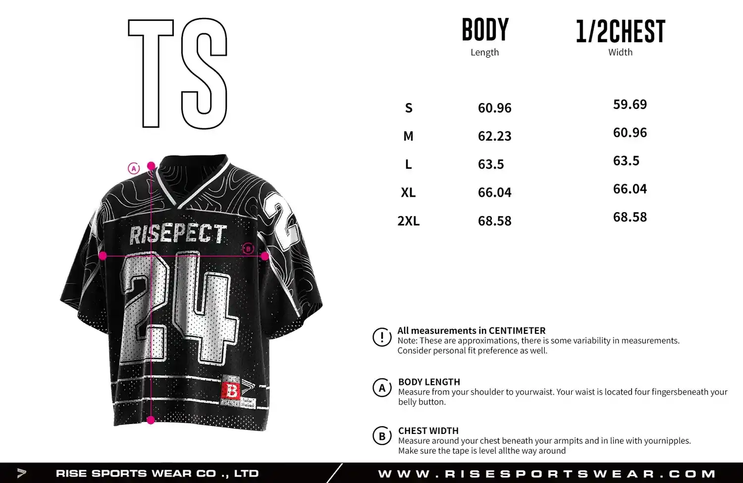 Men's Sizes Chart of Black & White Number 24 Mesh Boxy Fit Football Jersey