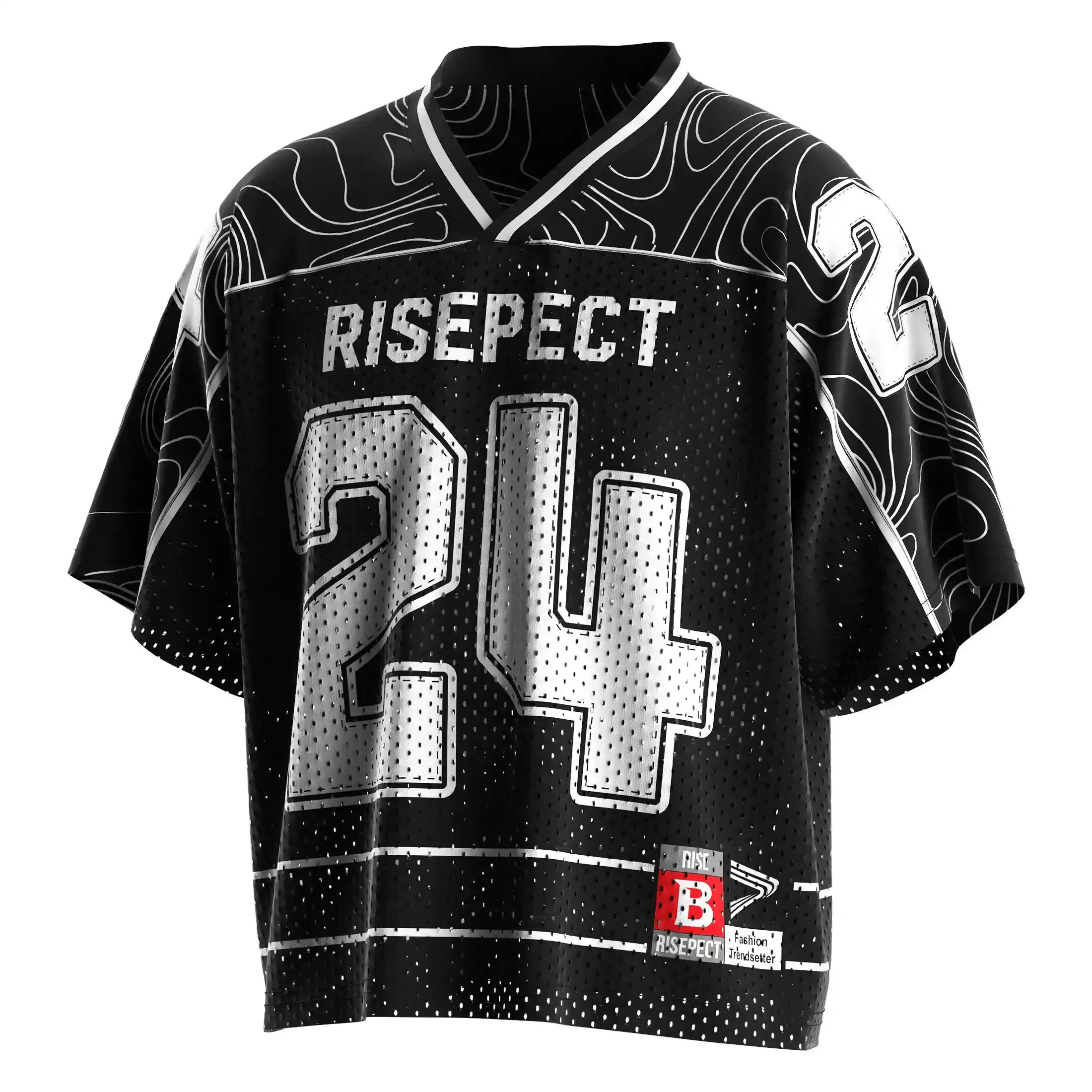 
                Black & White Number 24 Mesh Boxy Fit Football Jersey Bulk Custom
