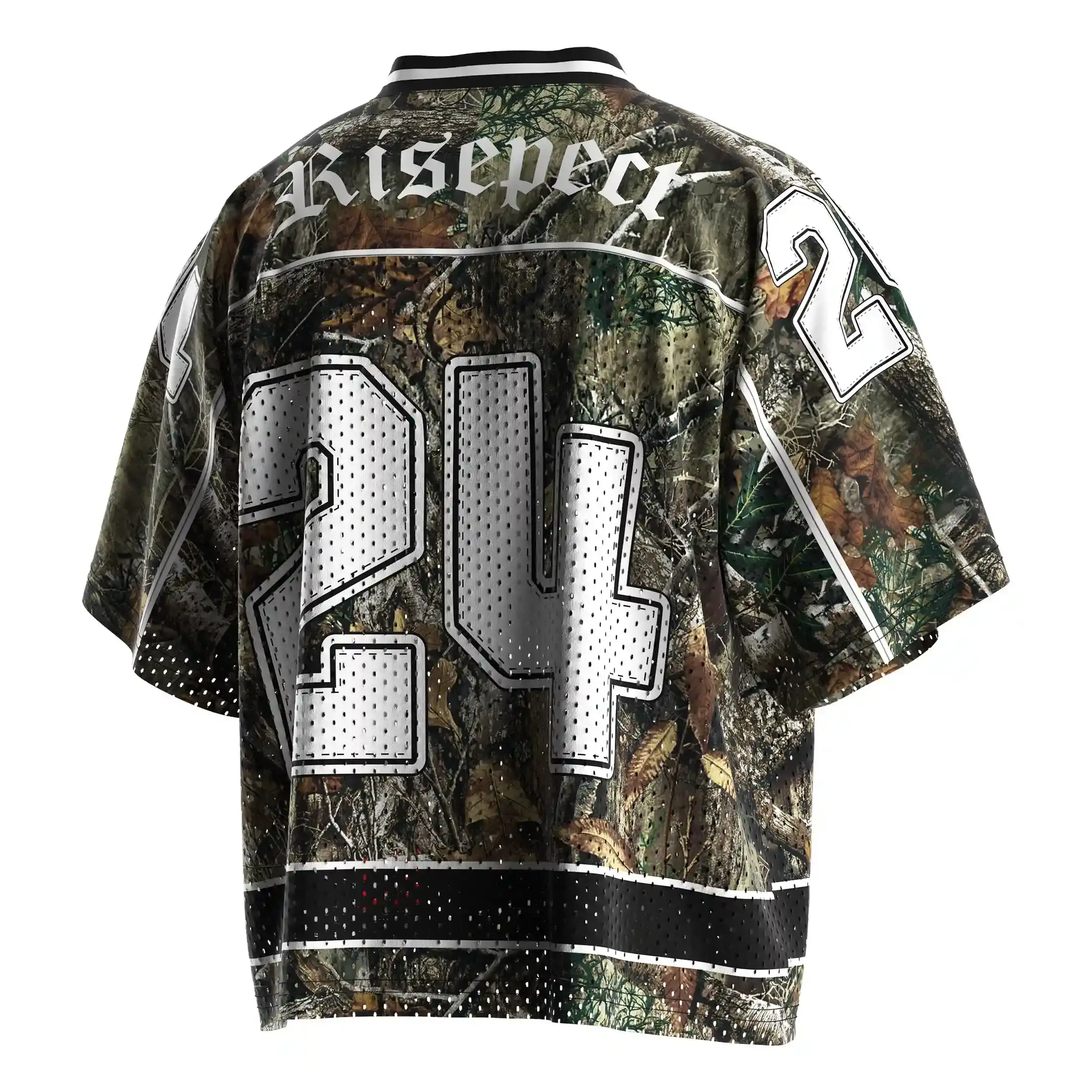 
                Forest Camo Print Number 24 Oversized V-Neck Street Football Jersey
