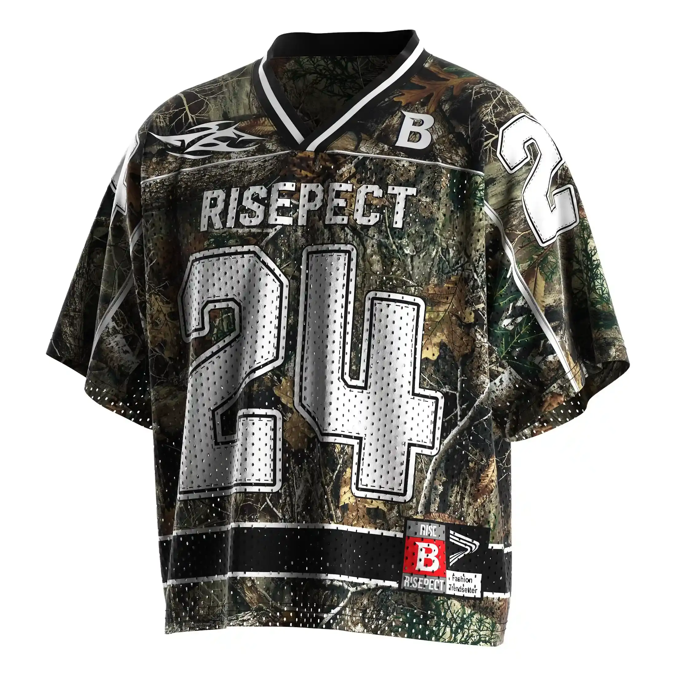 
                Forest Camo Print Number 24 Oversized V-Neck Street Football Jersey