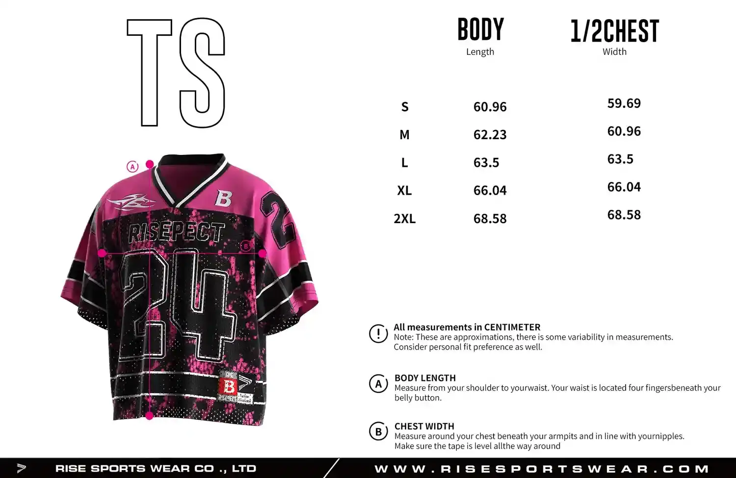 Men's Sizes Chart of Magenta & Black Number 24 Boxy Mesh Vintage American Football Shirt