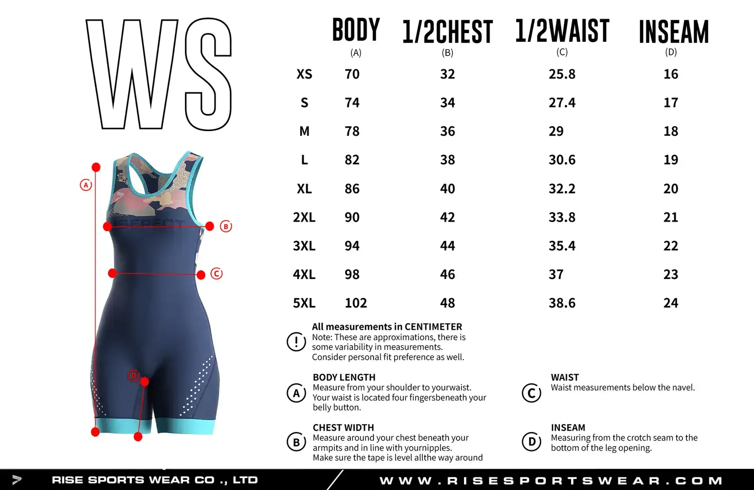 Customize your own brand/club/team women's wrestling singlet's sizes chart, or use our female singlet wrestling sizes chart