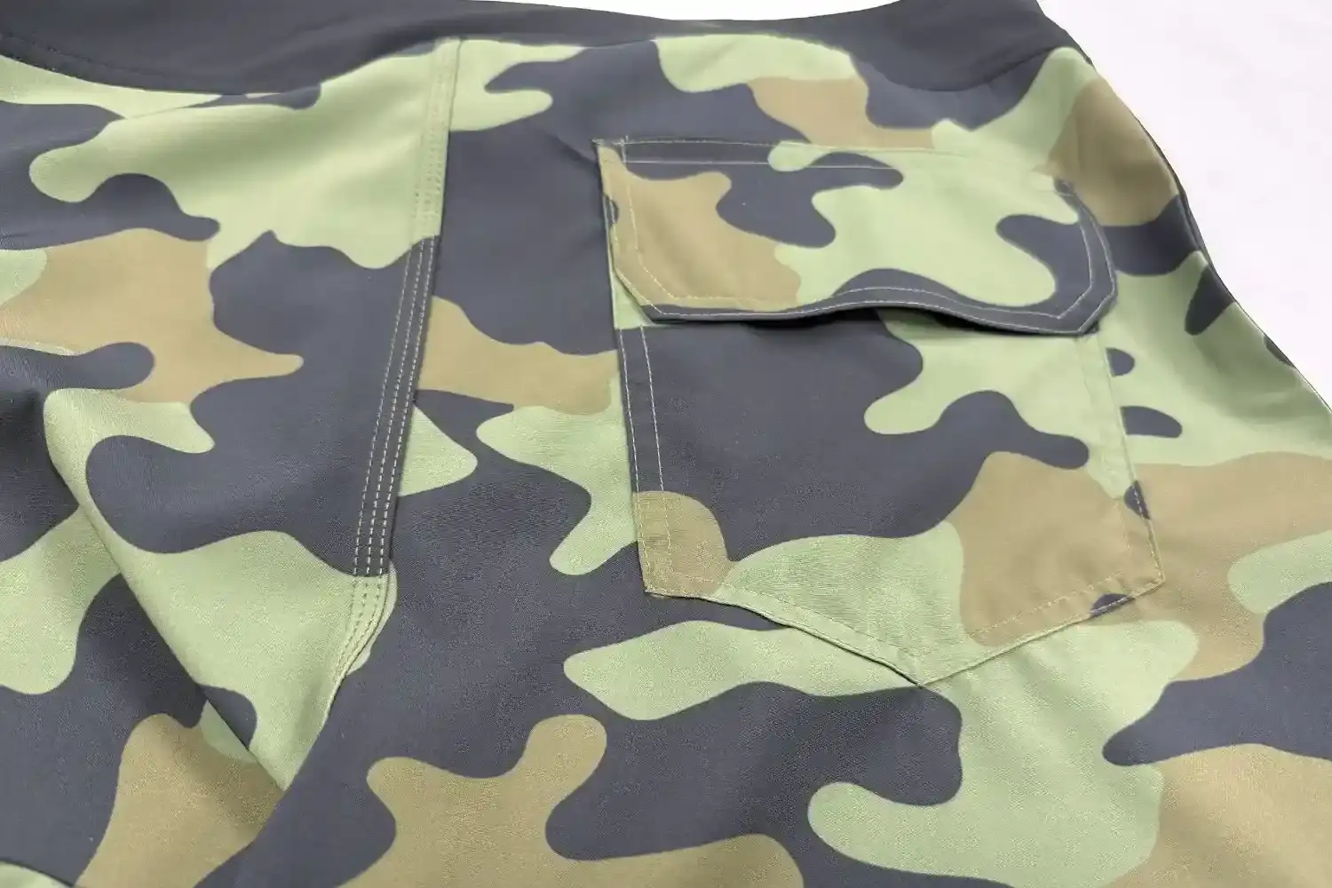 Back Pocket Details of the Green Camouflage Board Shorts