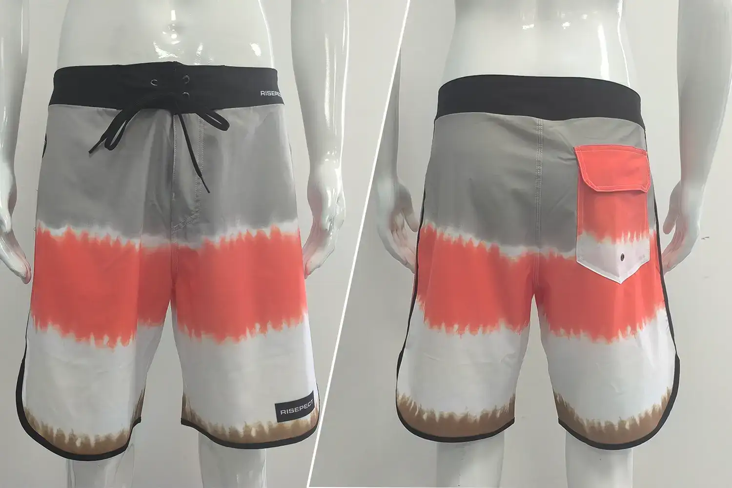 Front and Back View of 3 Stripes Assorted Print Board Shorts Front and Back View of 3 Stripes Assorted Print Board Shorts