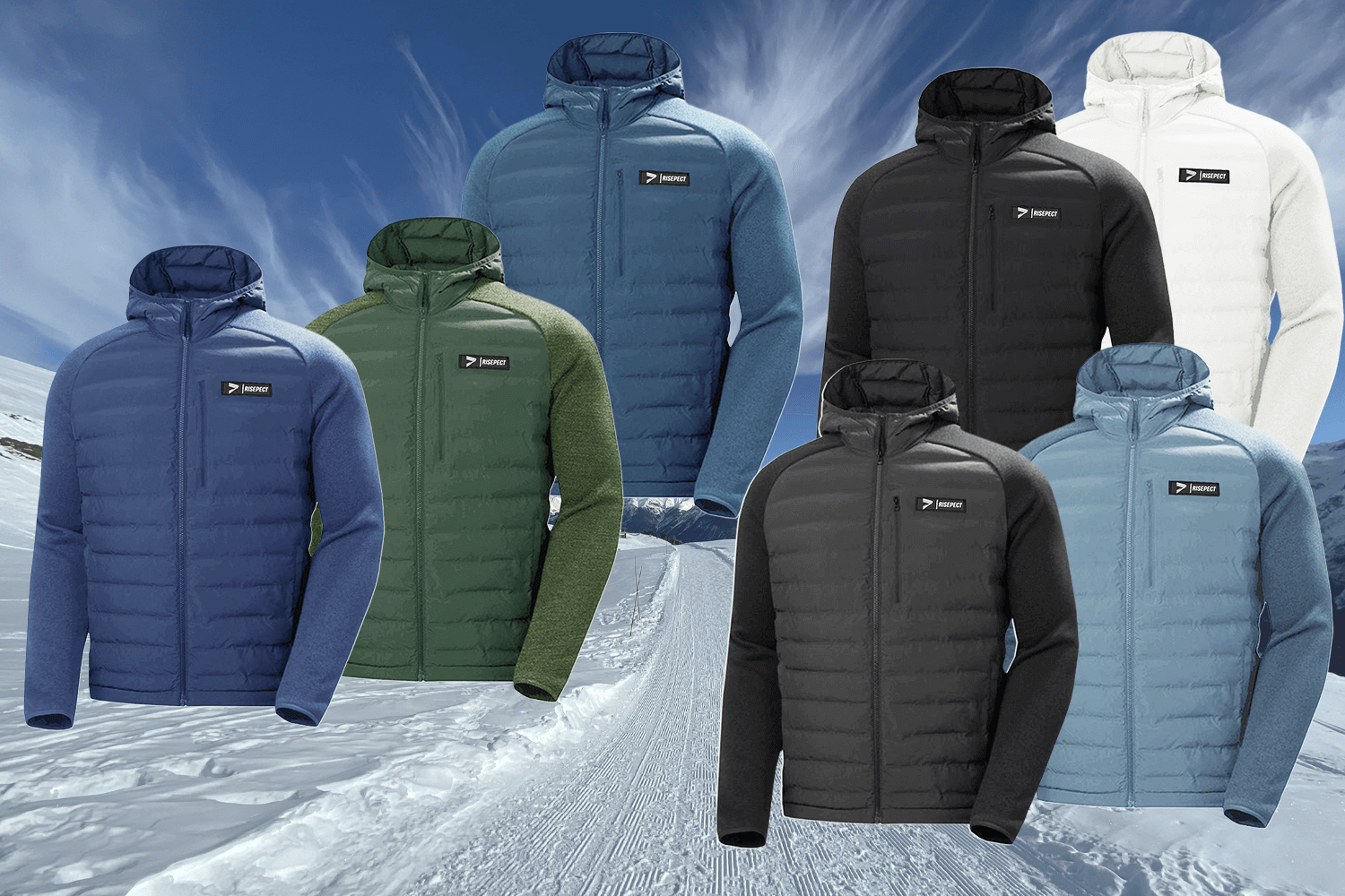 Athletic Down Jackets with Hood in 7 Colors: midnight navy / deep indigo, arctic white / frosted pearl, carbon black / obsidian, glacier blue / ice mist, olive drab / forest sage, navy blue / storm navy, slate blue / steel sky