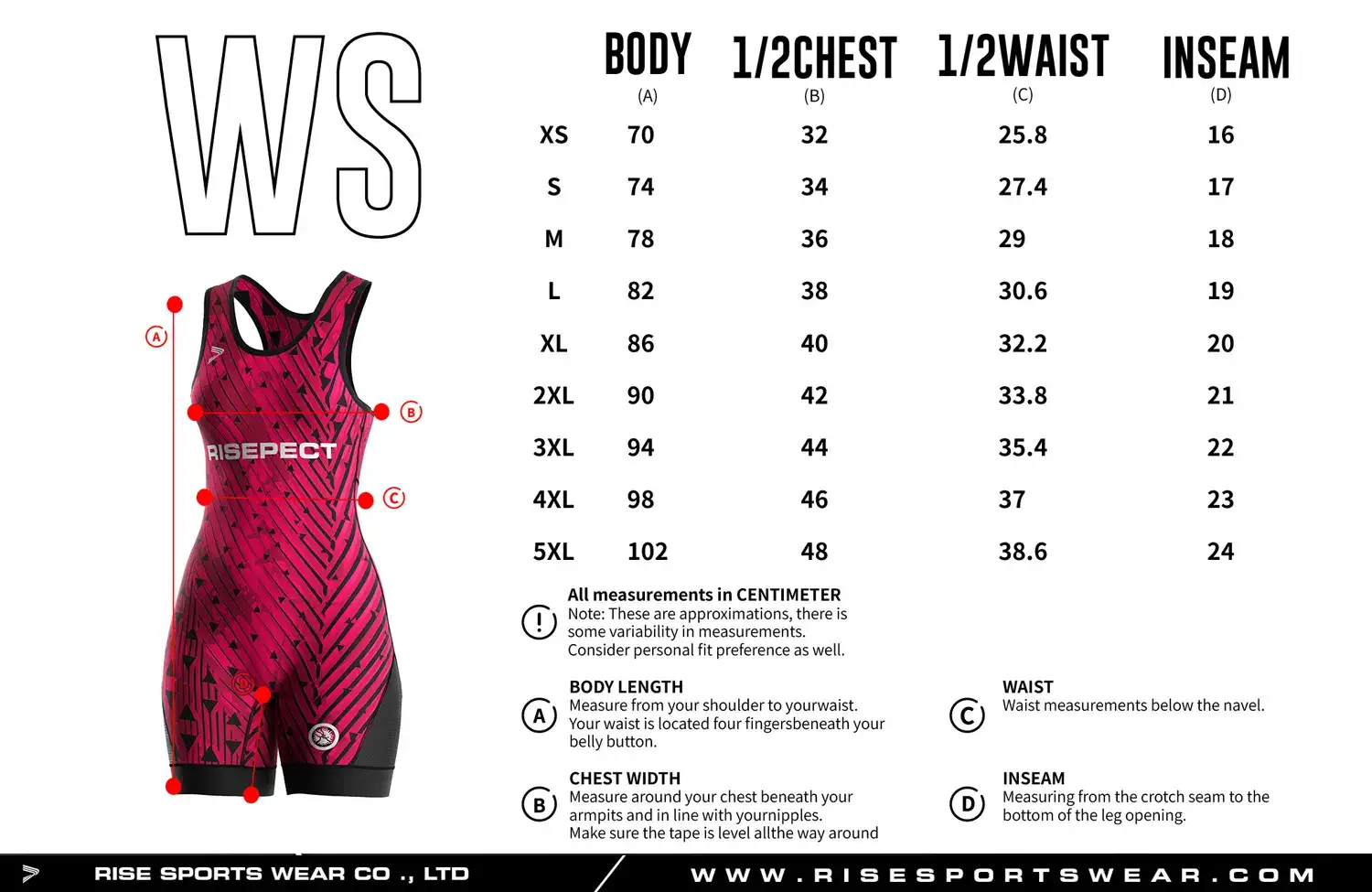 Customize your own brand/club/team female wrestling uniform sizes chart, or use our Magenta Women's Reversible Wrestling Singlet's Sizes Chart.