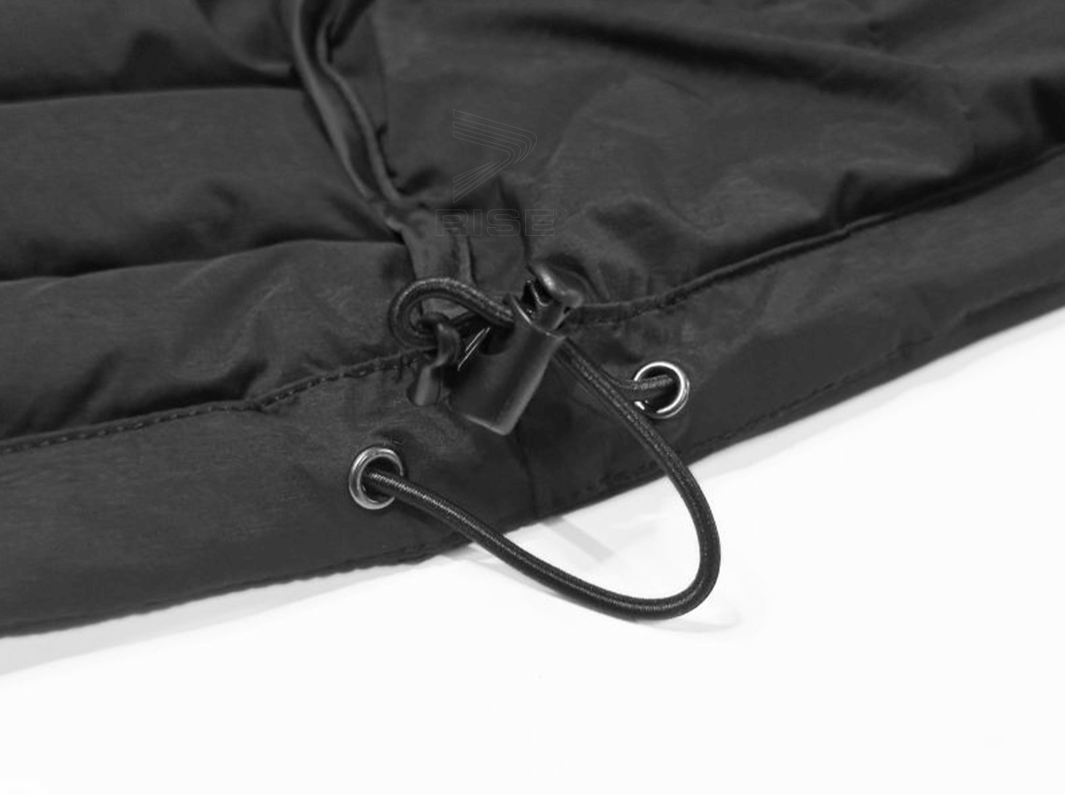 The Hem Of The Obsidian Athletic Windproof Shell Down Jackets With Hood Is Elastic And Adjustable With A Drawcord Detail