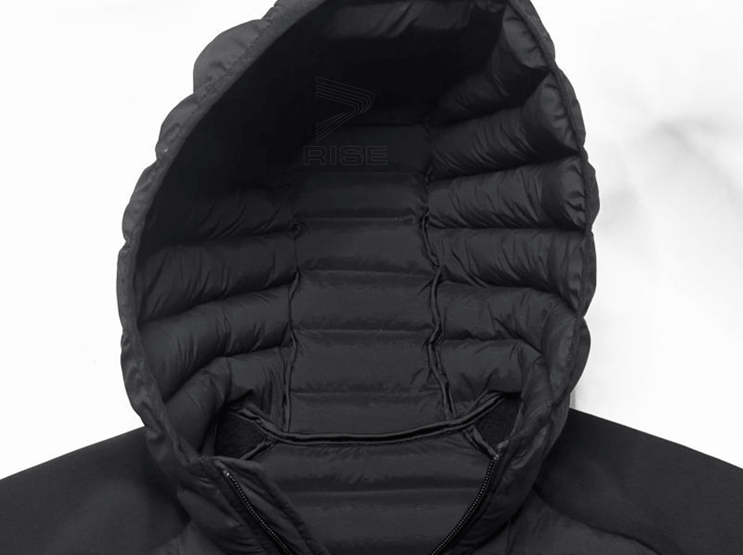 Hooded Details of Obsidian Athletic Windproof Shell Down Jackets With Hood