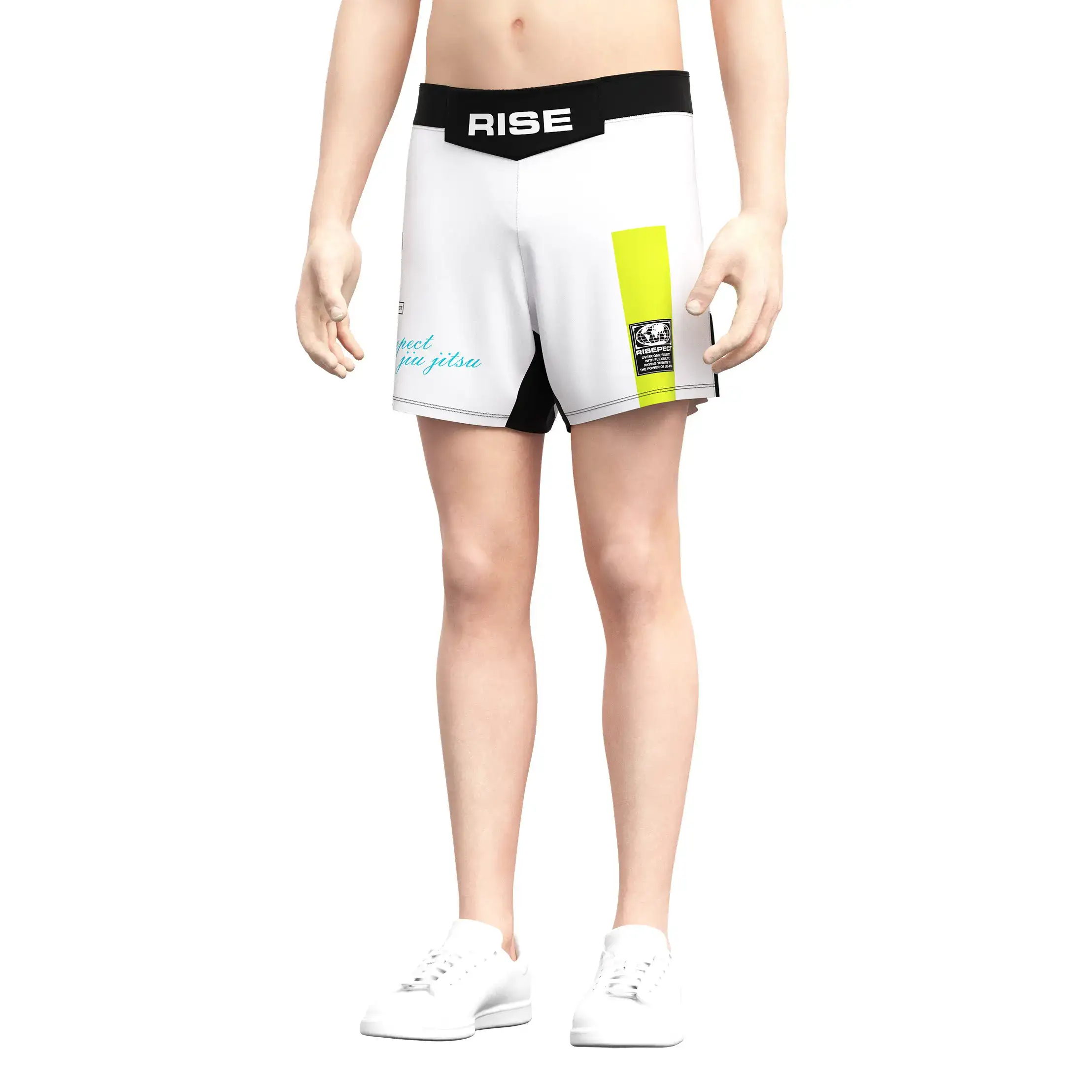 
                RISE White Neon Panel MMA Shorts Lightweight Training Gear