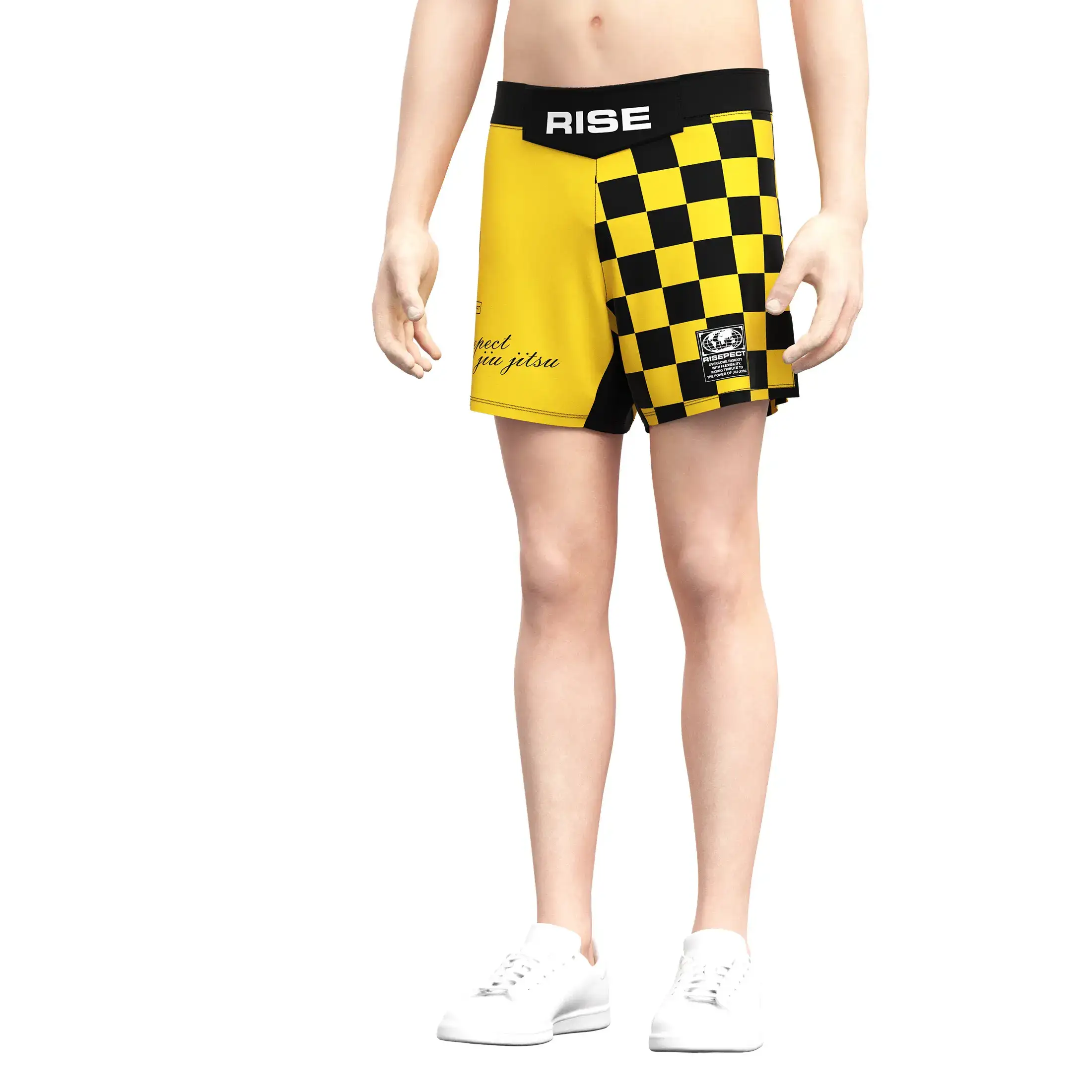 
                RISE Yellow Checkerboard MMA Shorts Custom No-Velcro Shorts