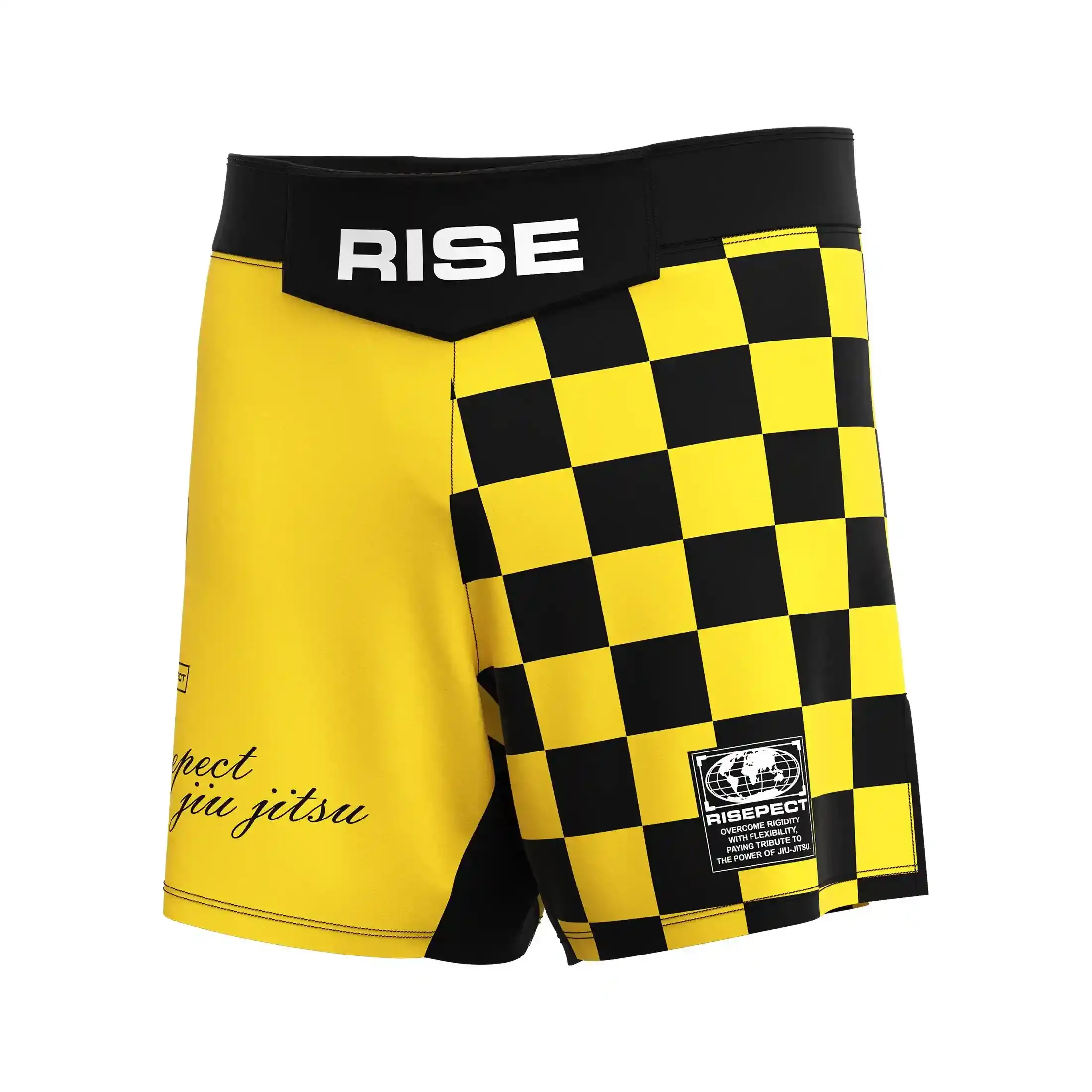 
                RISE Yellow Checkerboard MMA Shorts Custom No-Velcro Shorts