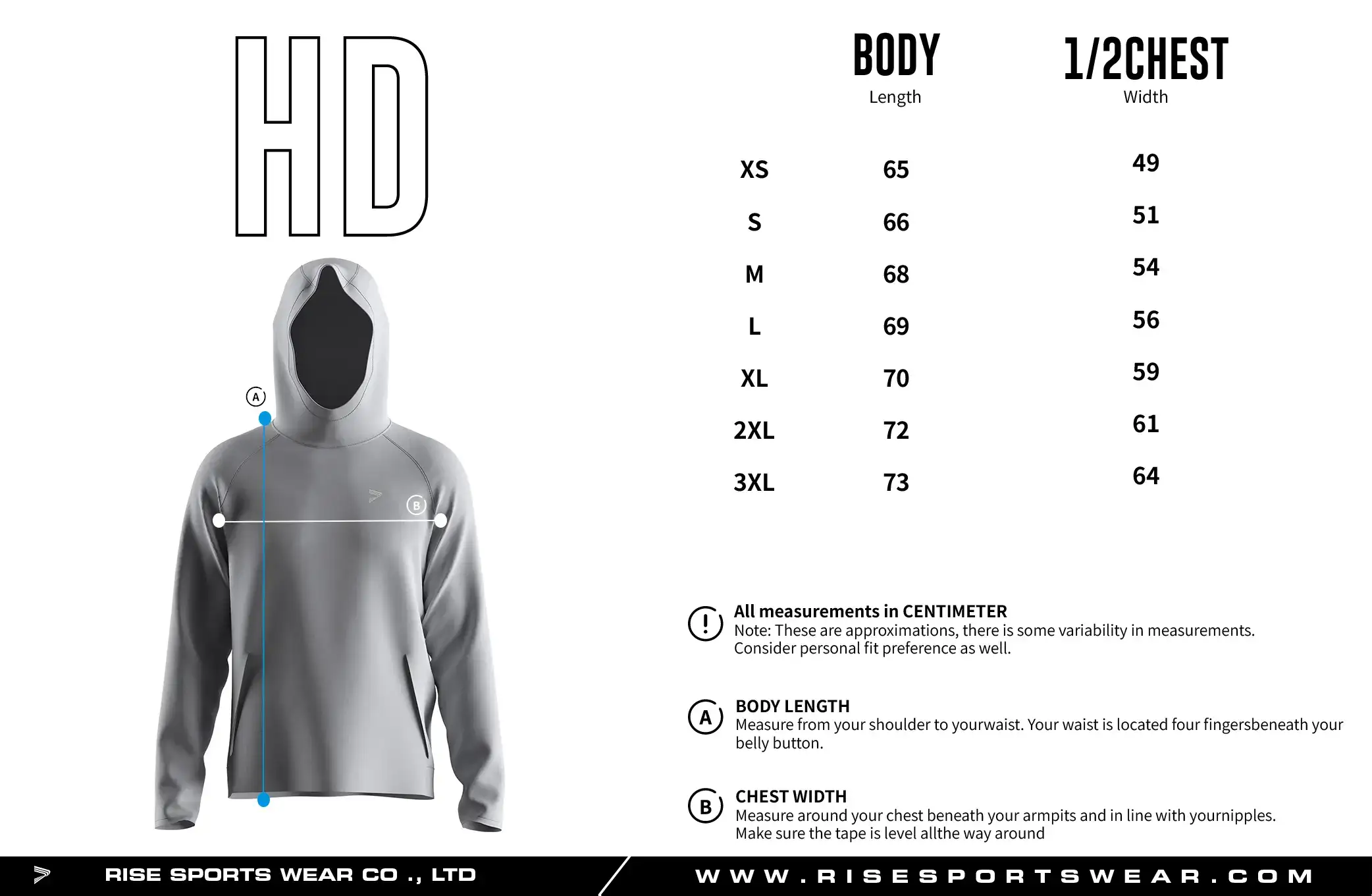 Choose our RISE hoodie muscle fit custom logo athletic wear's sizing, or custom your own brand/club/team hoodie muscle fit athletic wear's sizing.