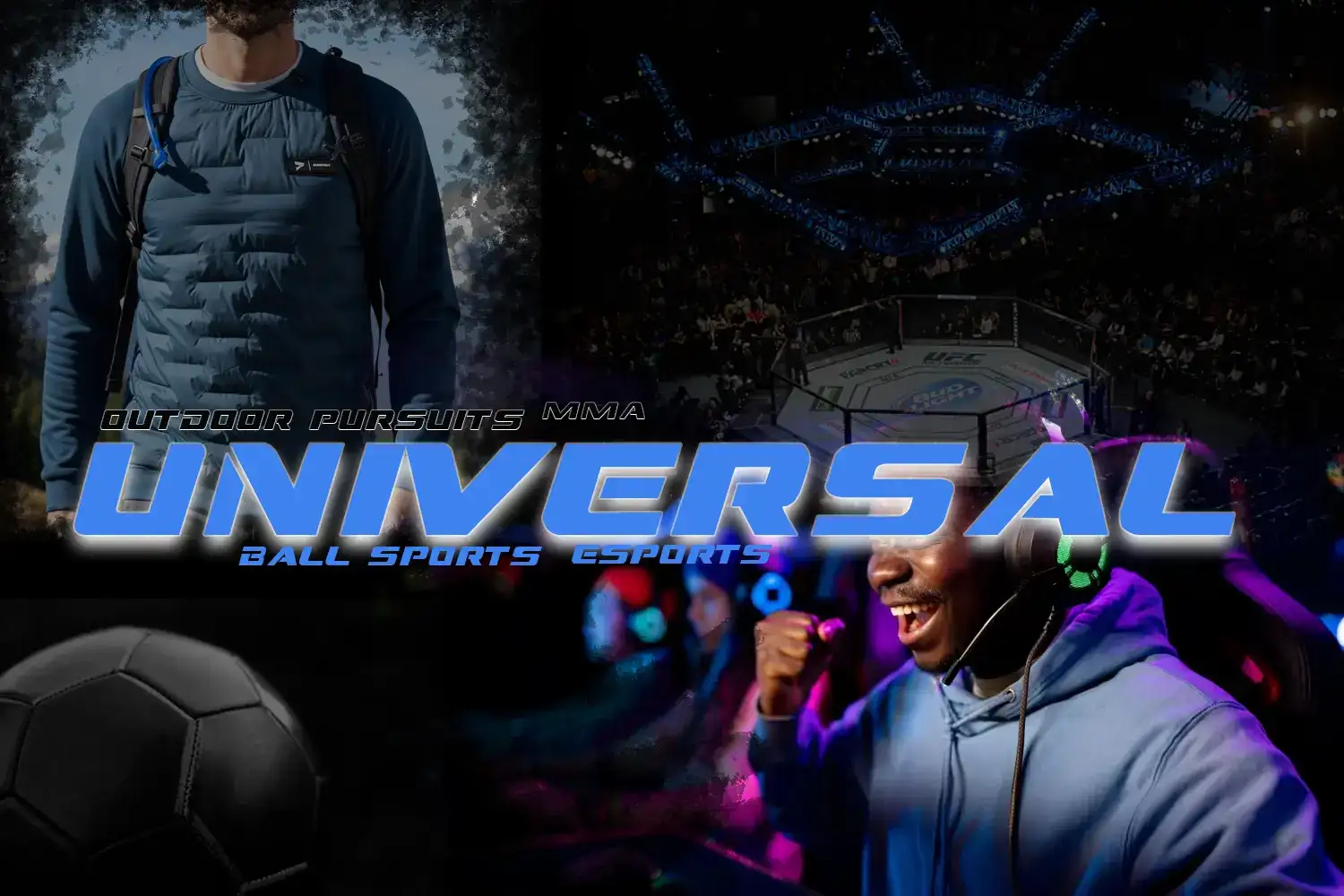 RISE AW Performance Athletic Apparel Collection: down jacket, pants, zip jacket & hoodie for esports, all ball sports, outdoor & MMA.