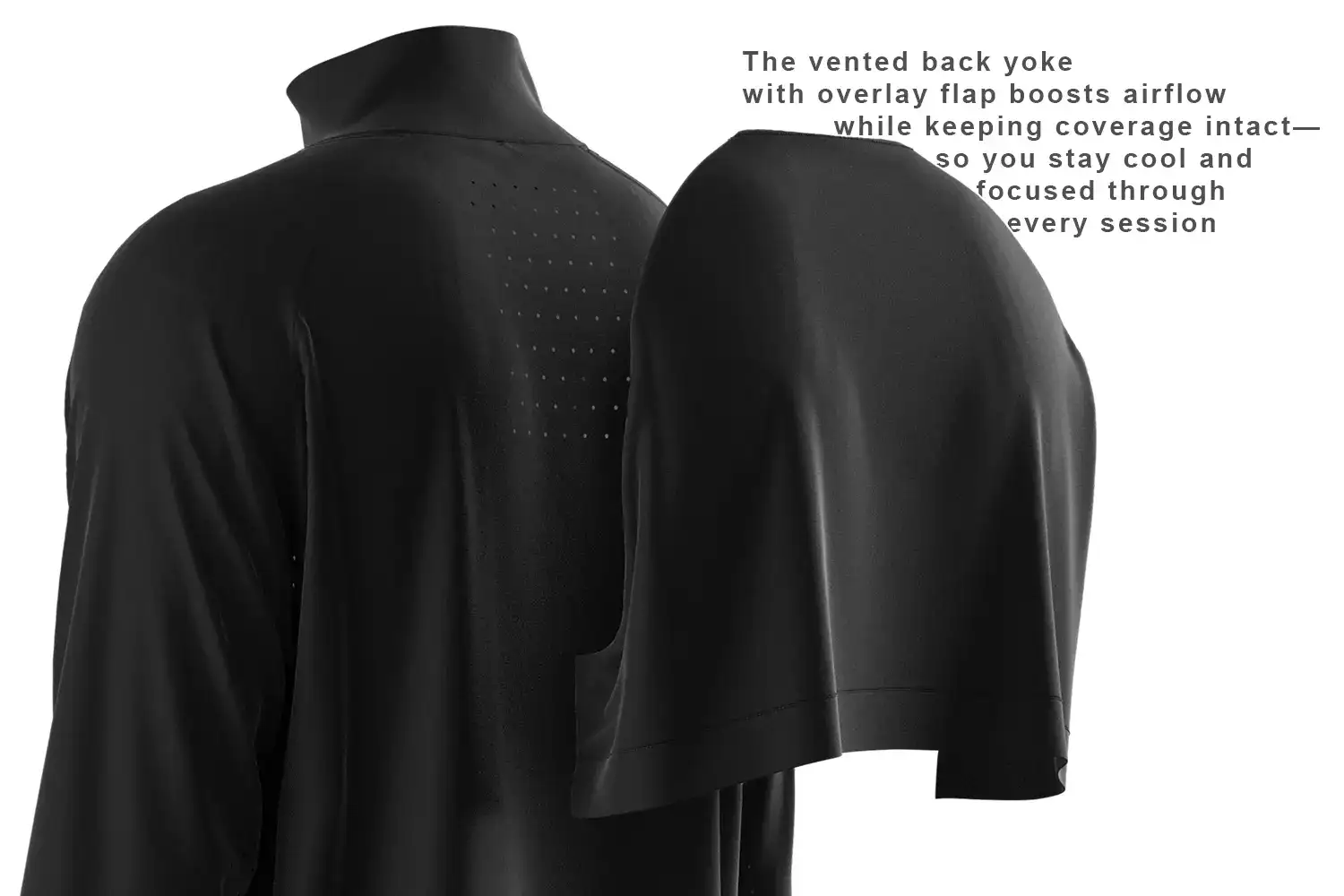 The vented back yoke with overlay flap of the athletic full zip jacket adds extra ventilation without compromising coverage—so you stay cool, dry, and focused whether you're warming up or going all out.