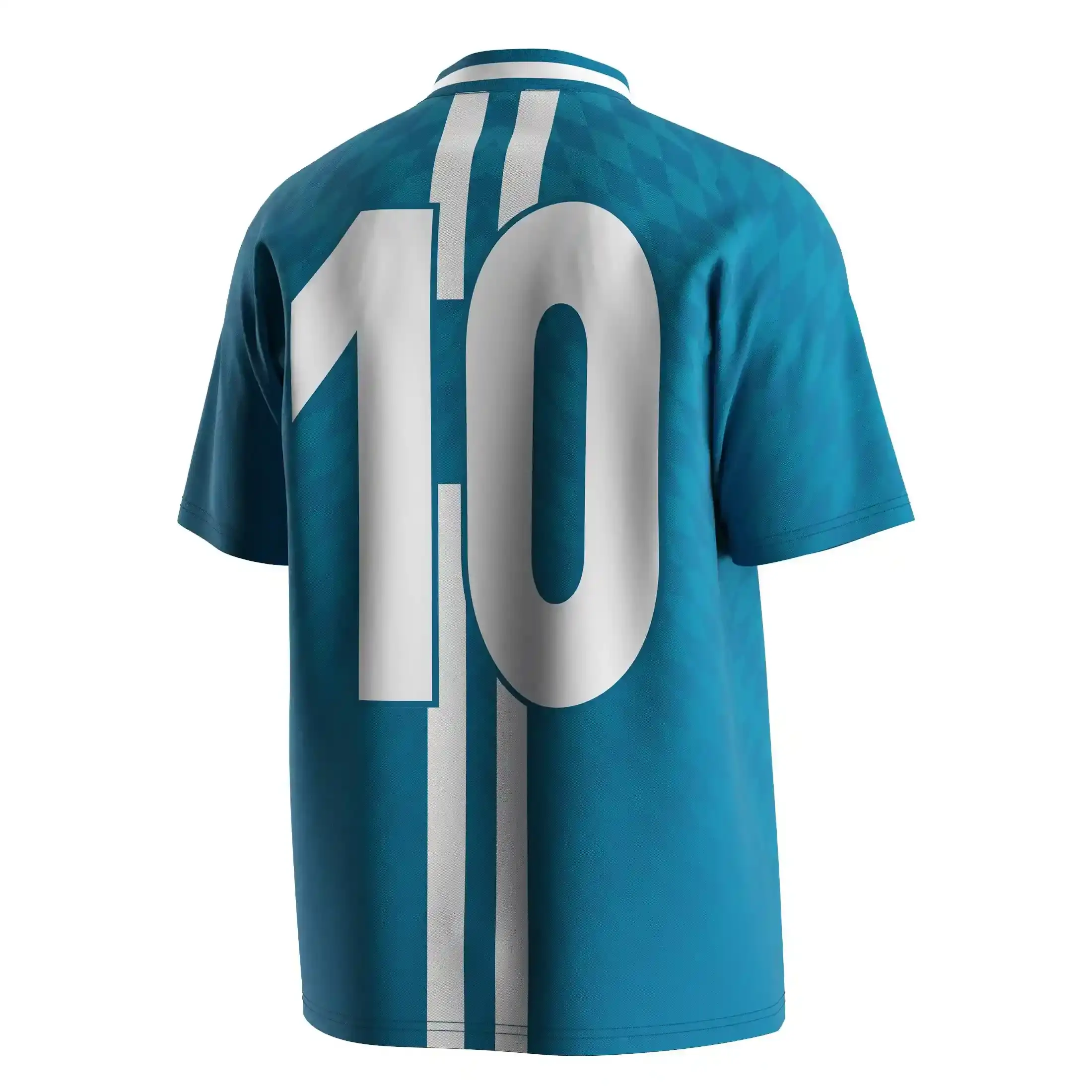 
                Ocean Blue Soccer Jersey Supplier Cultural Motif Ribbed High Neck