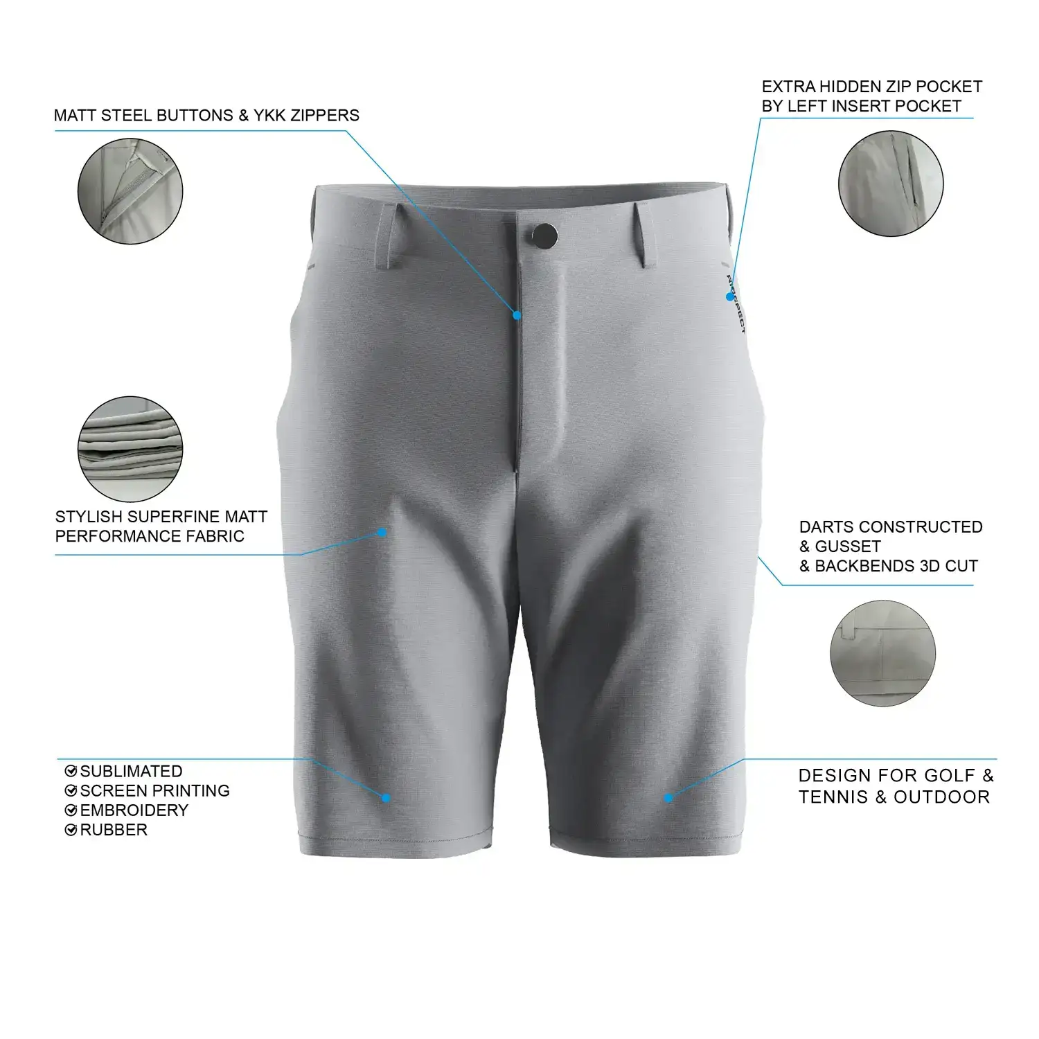 Details Feature of luxury-crafted men's golf shorts