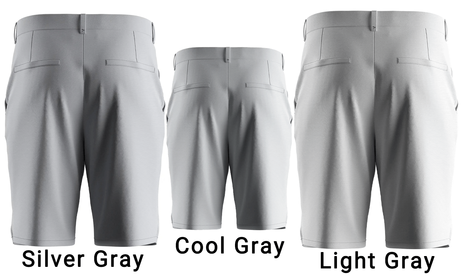3 colors of the men's golf shorts : light gray, cool gray and silver gray