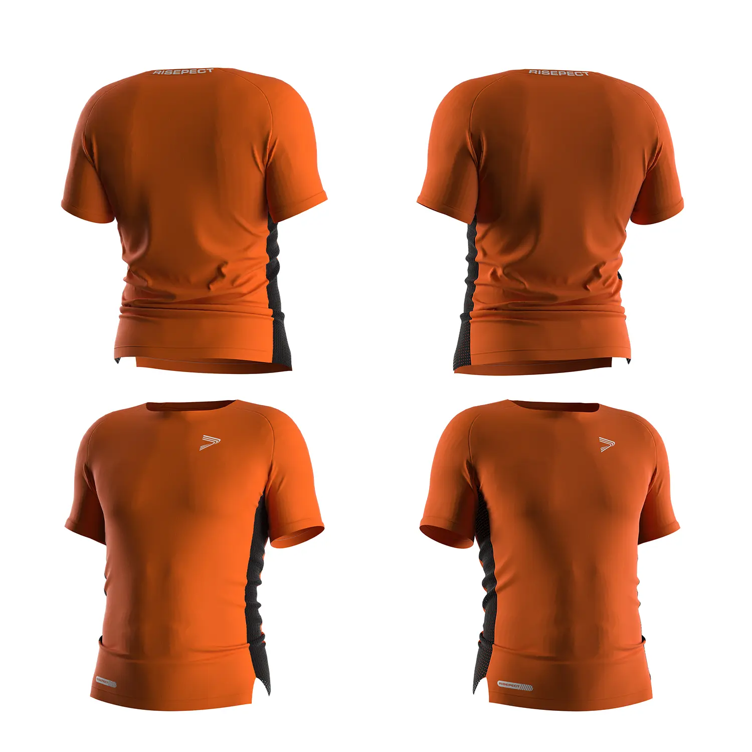 Pro player American football compression shirt design showing left front, right front, left back, and right back views