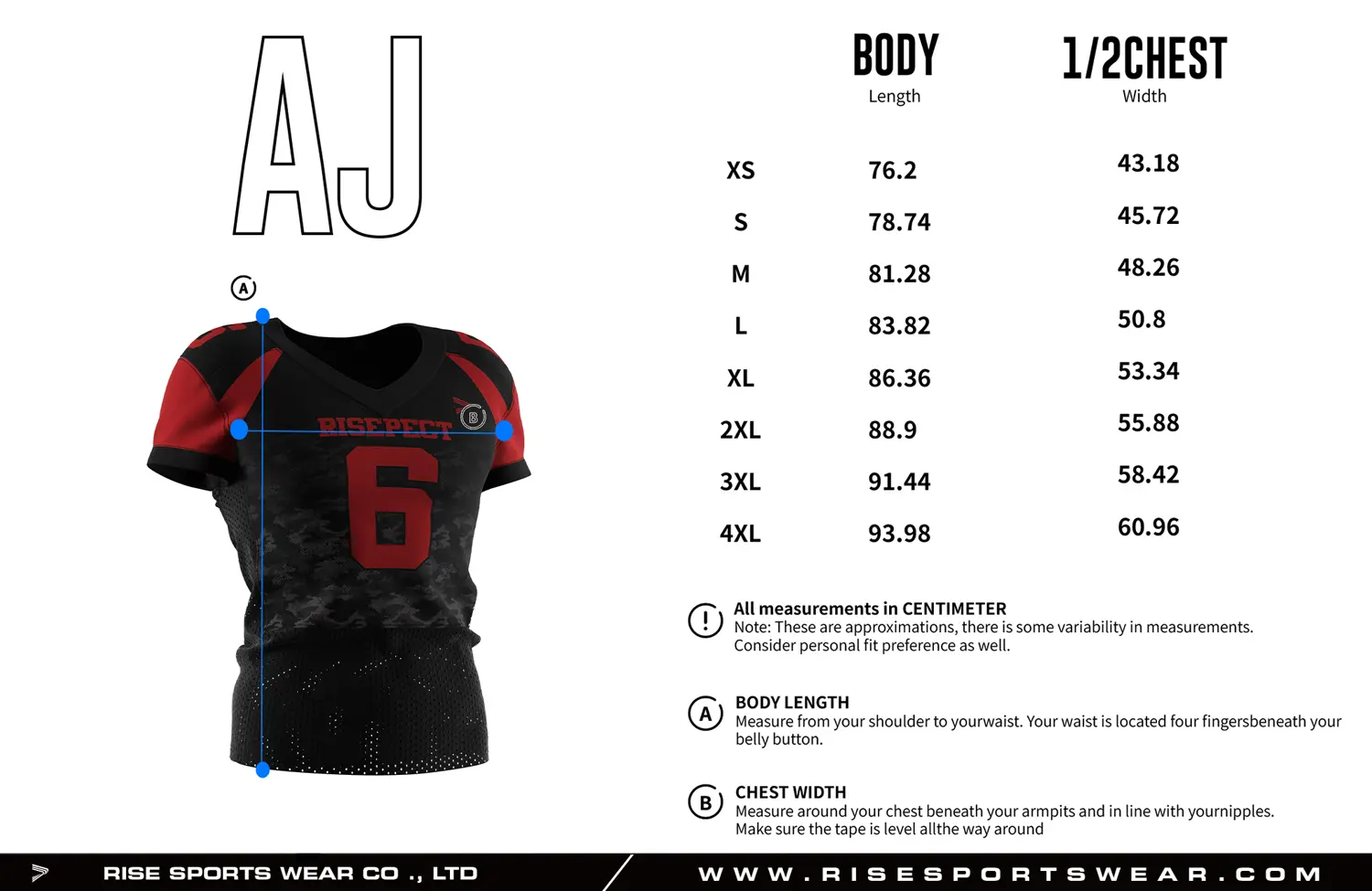 Adult size Black Camo Pro Football Jersey With Red with custom sizing options available, including youth sizes and private brand size standards for team and wholesale orders.